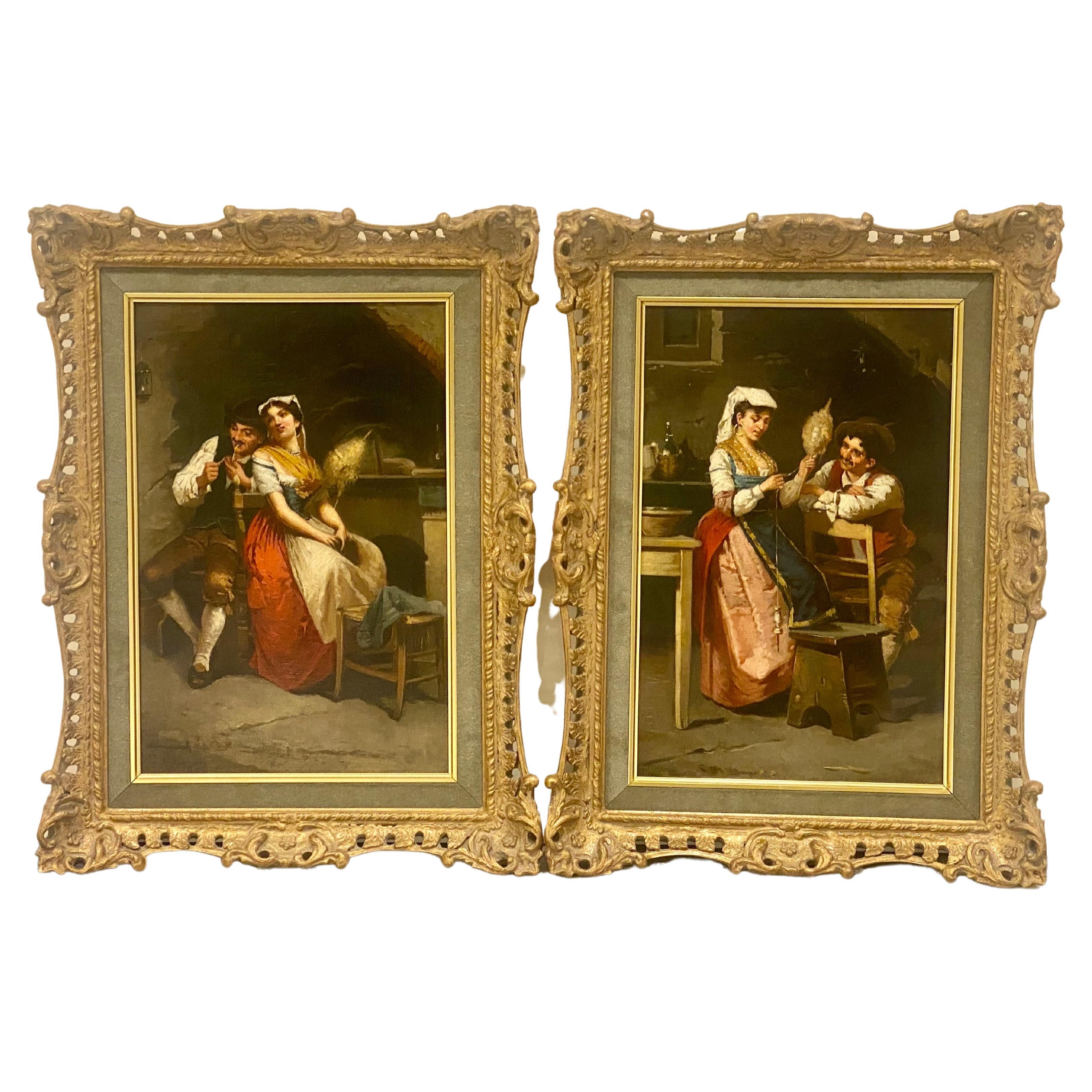 Late 19th Century Francesco Peluso 'Italian, 1836-1916' a Pair of Oil on Canvas Paintings For Sale