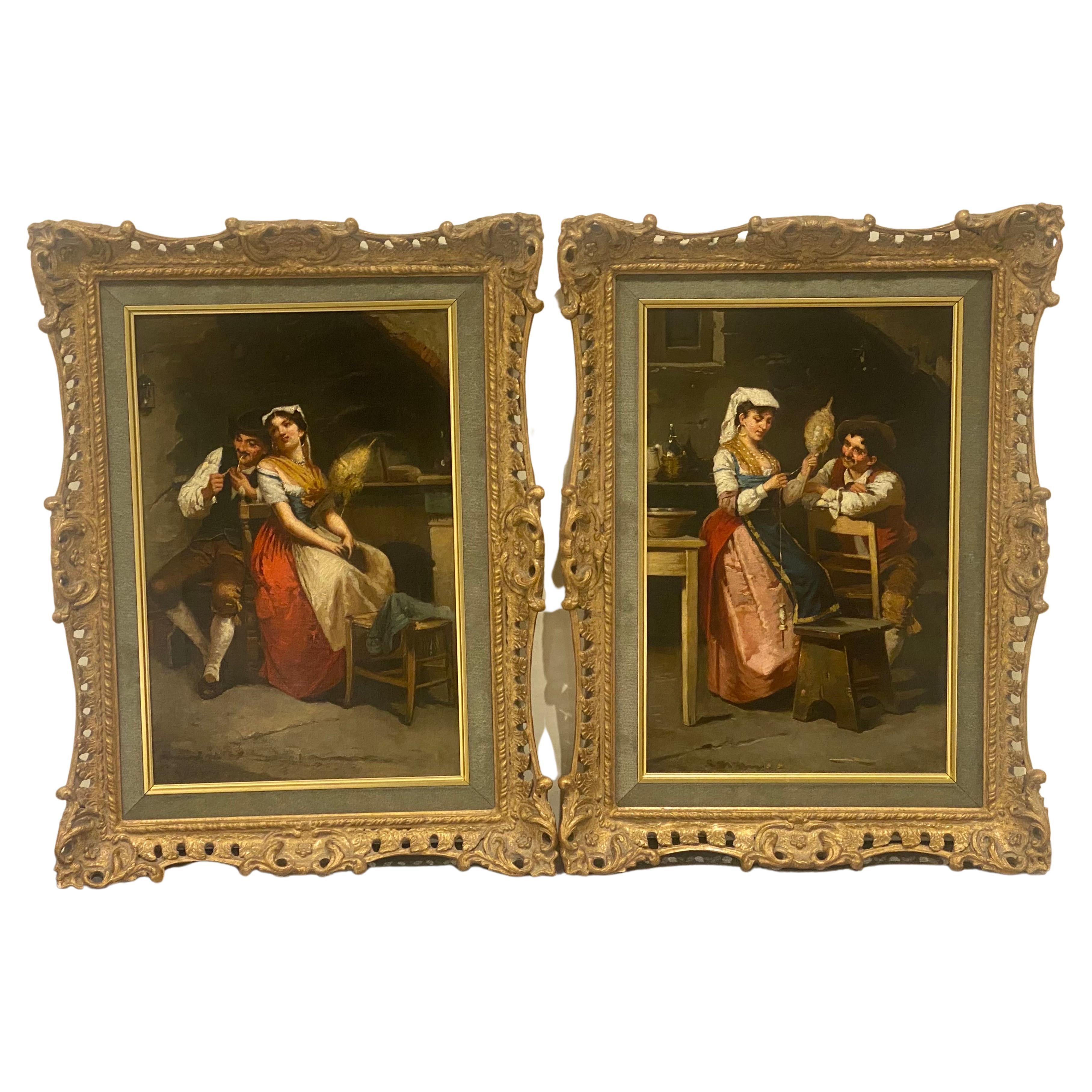 Francesco Peluso 'Italian, 1836-1916' a Pair of Oil on Canvas Paintings For Sale 4