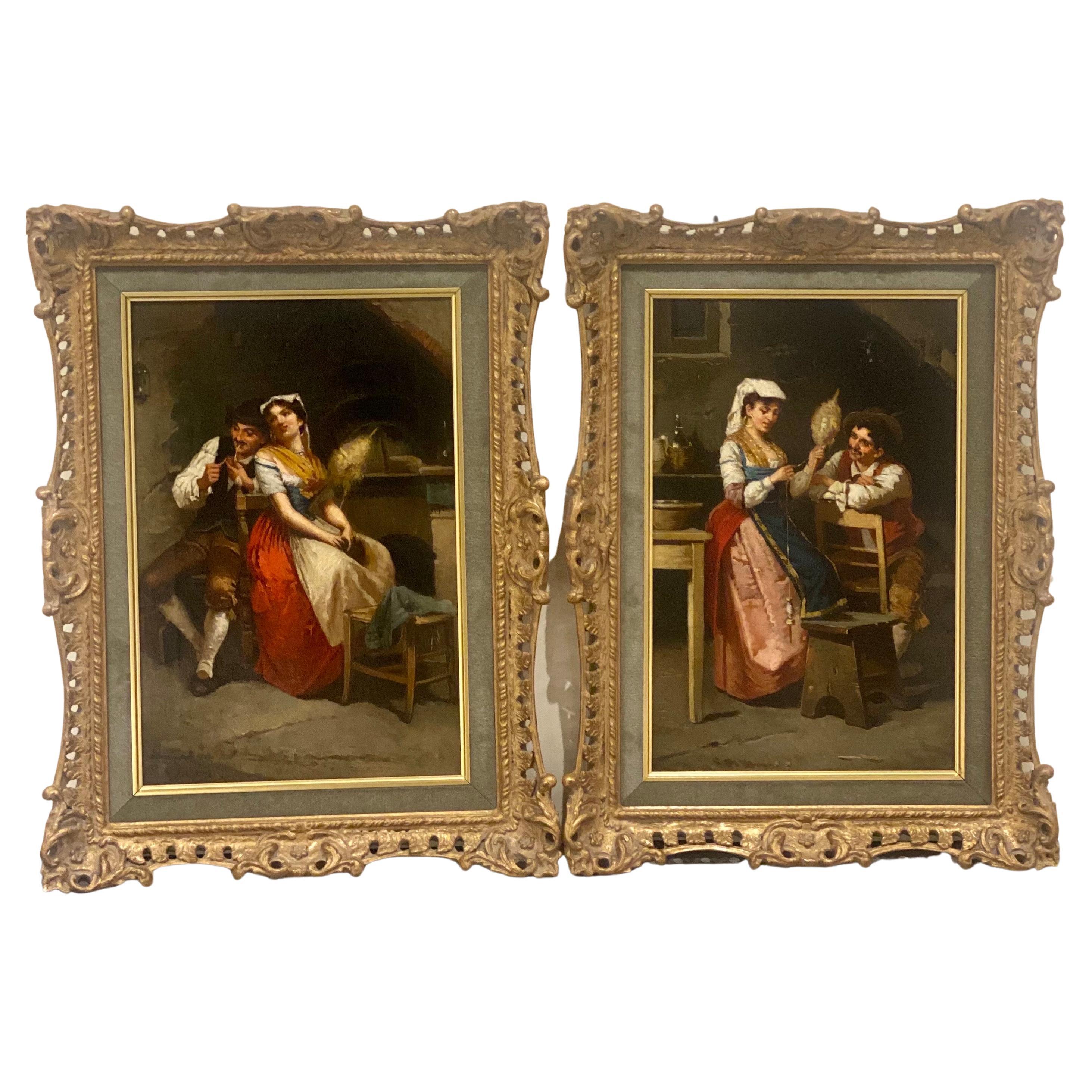 Francesco Peluso 'Italian, 1836-1916' a Pair of Oil on Canvas Paintings For Sale