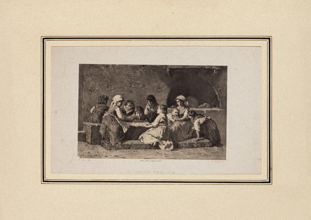 Francesco Peluso Figurative Print – The Game of the Goose – The Game of the Goose – Originallithographie nach F. Peluso – Anfang 20. Jahrhundert