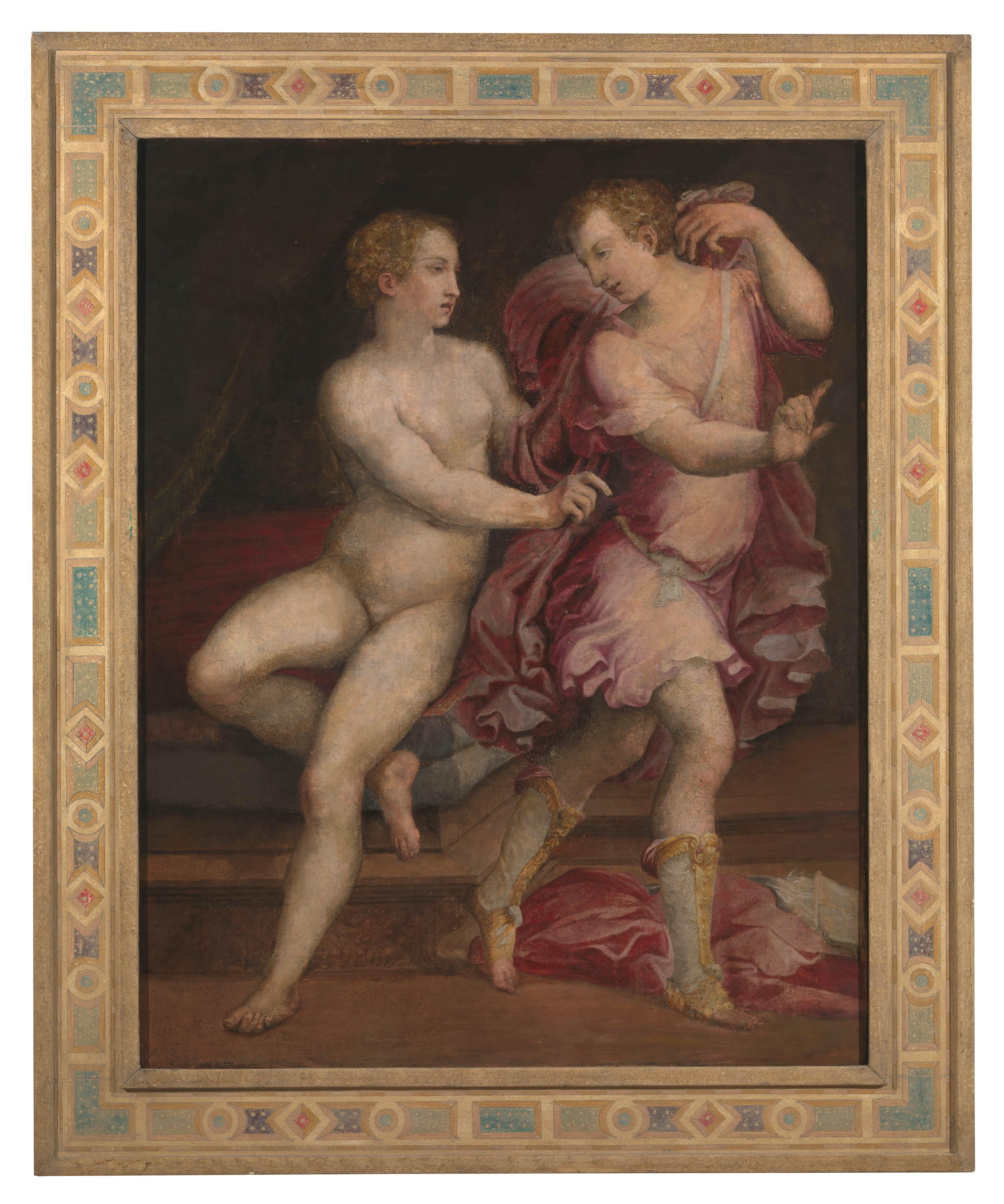 16th C, Joseph and Potiphar's Wife, Fresco on Canvas - Painting by Francesco Primaticcio
