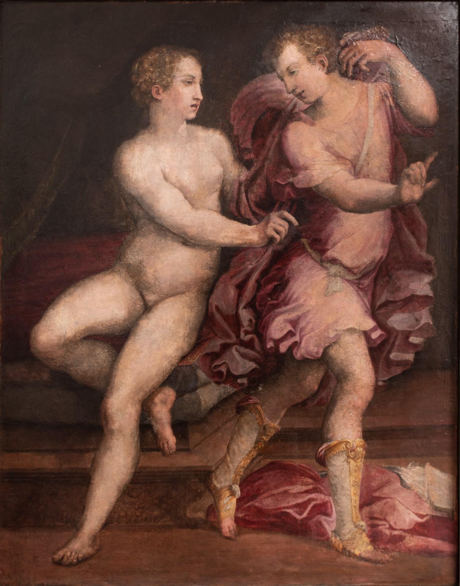 Francesco Primaticcio Figurative Painting - 16th C, Joseph and Potiphar's Wife, Fresco on Canvas