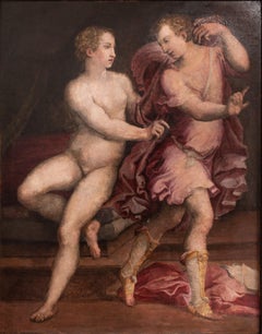 Antique 16th C, Joseph and Potiphar's Wife, Fresco on Canvas