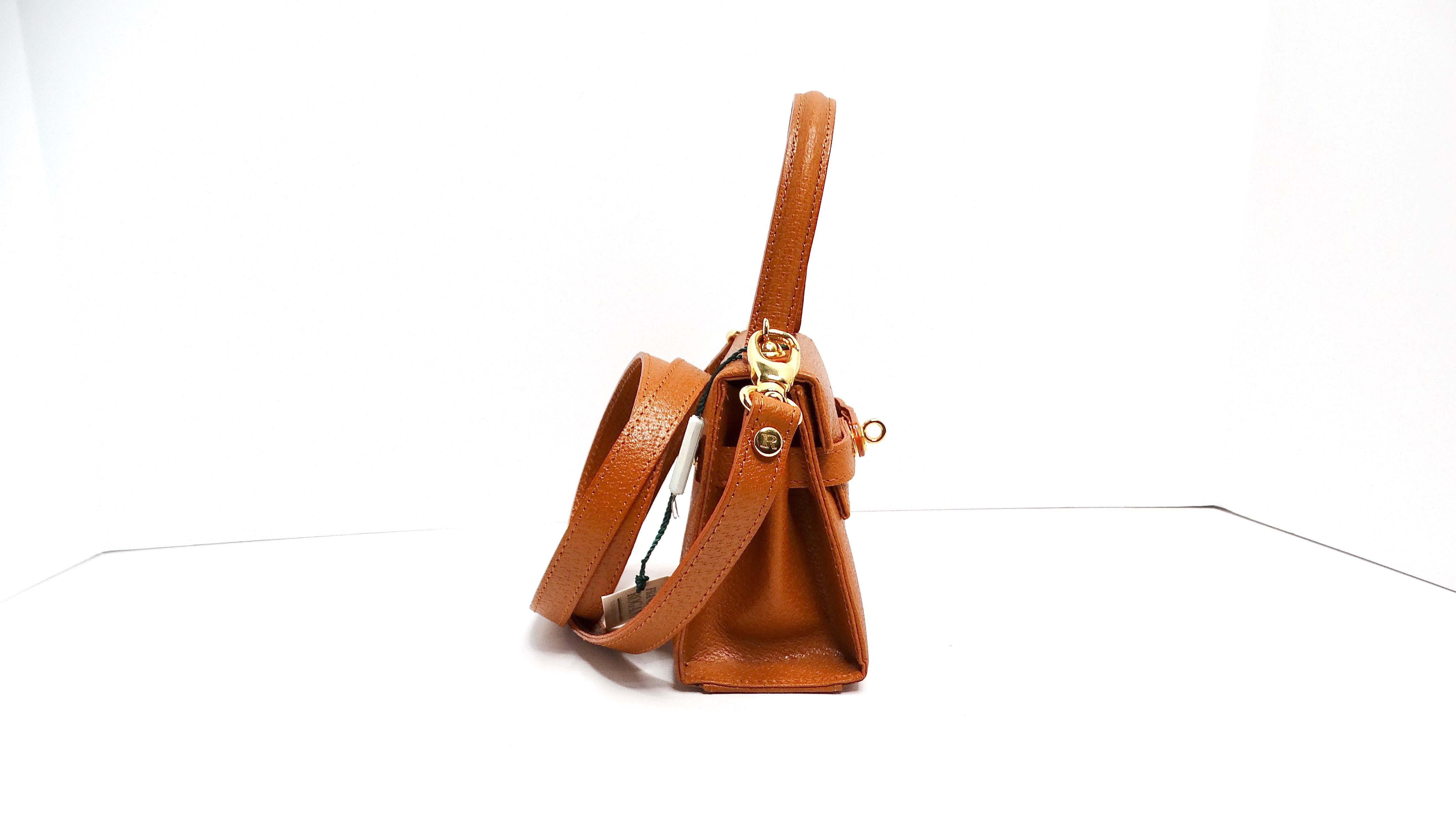 Brown Francesco Rogani Mini Leather Top Handle Crossbody Bag