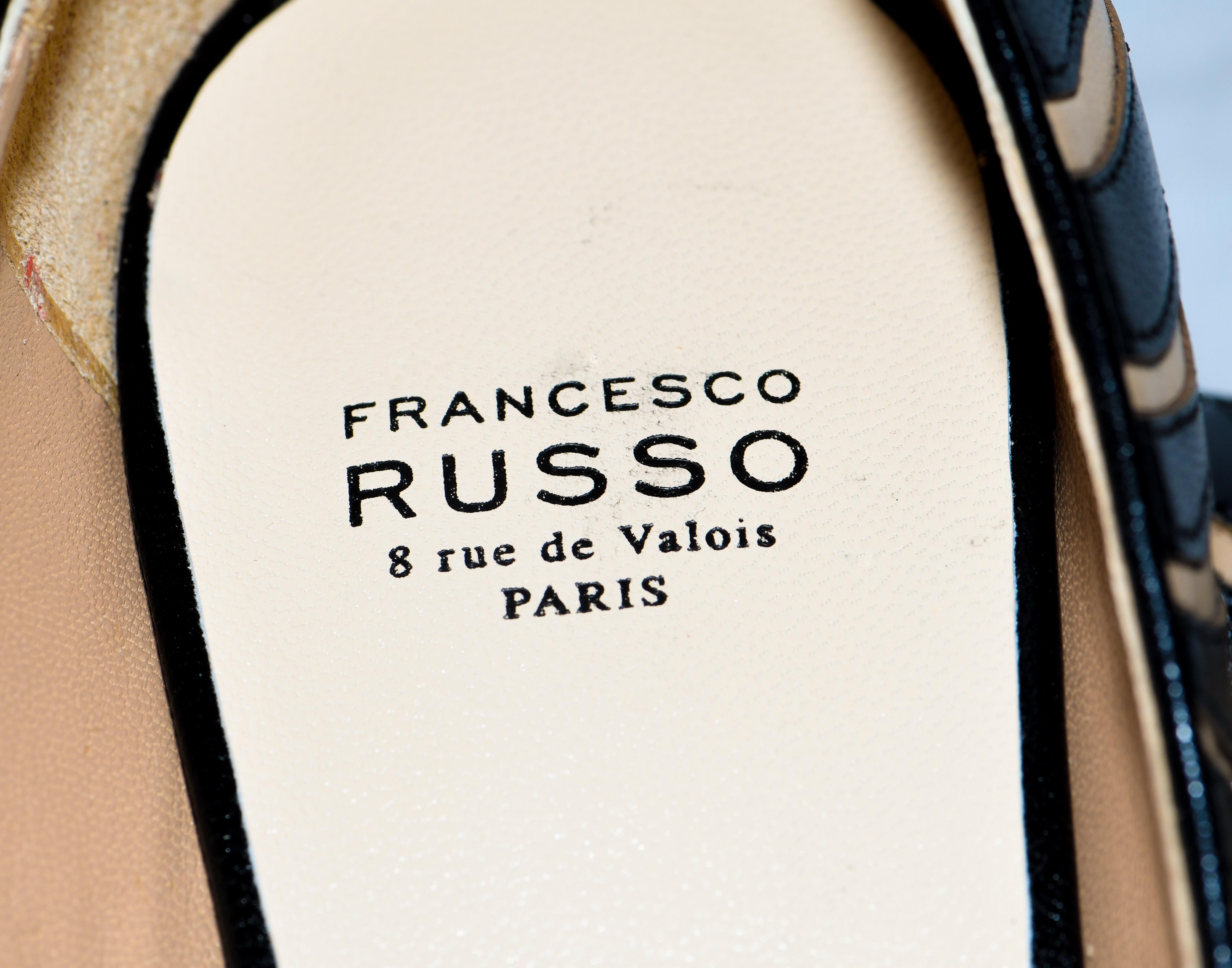 Francesco Russo Black and Beige Zebra Embroidered Pumps  For Sale 3