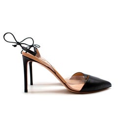 Francesco Russo Black Leather Tie Slingback Pumps - Size EU 39