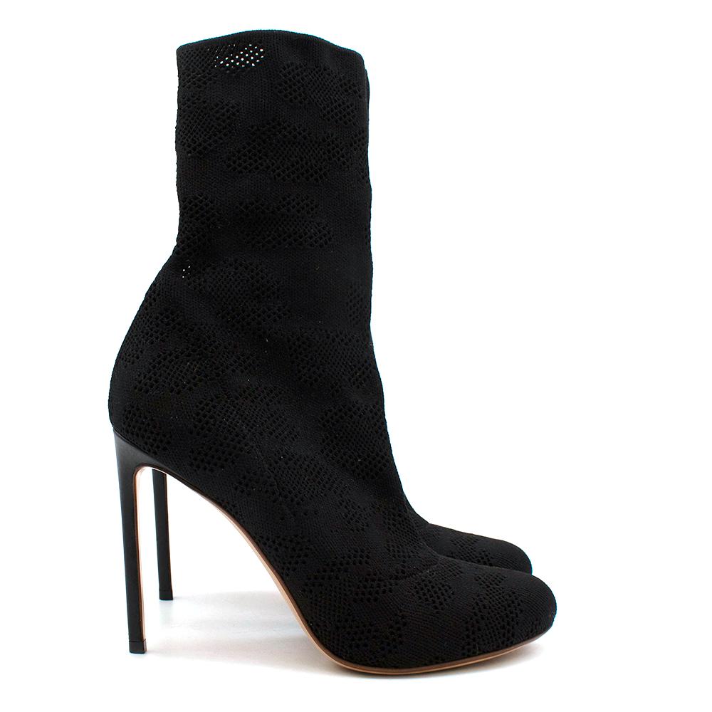 Francesco Russo Black Pointelle-knit Cotton Sock Boots - Size EU 38 In Excellent Condition For Sale In London, GB