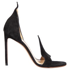 Francesco Russo Schwarze hochhackige Wildledersandalen mit Absatz Größe EU 38
