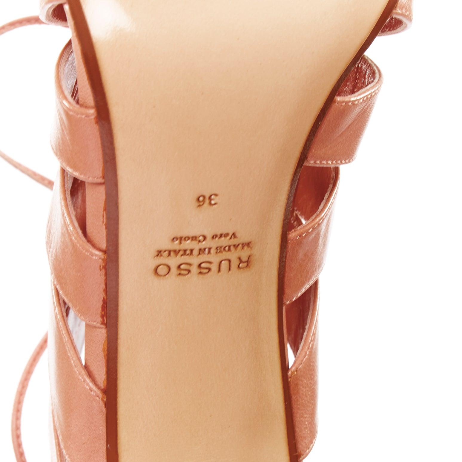 FRANCESCO RUSSO nude leather lace up cut out cage sandals EU36 For Sale 5