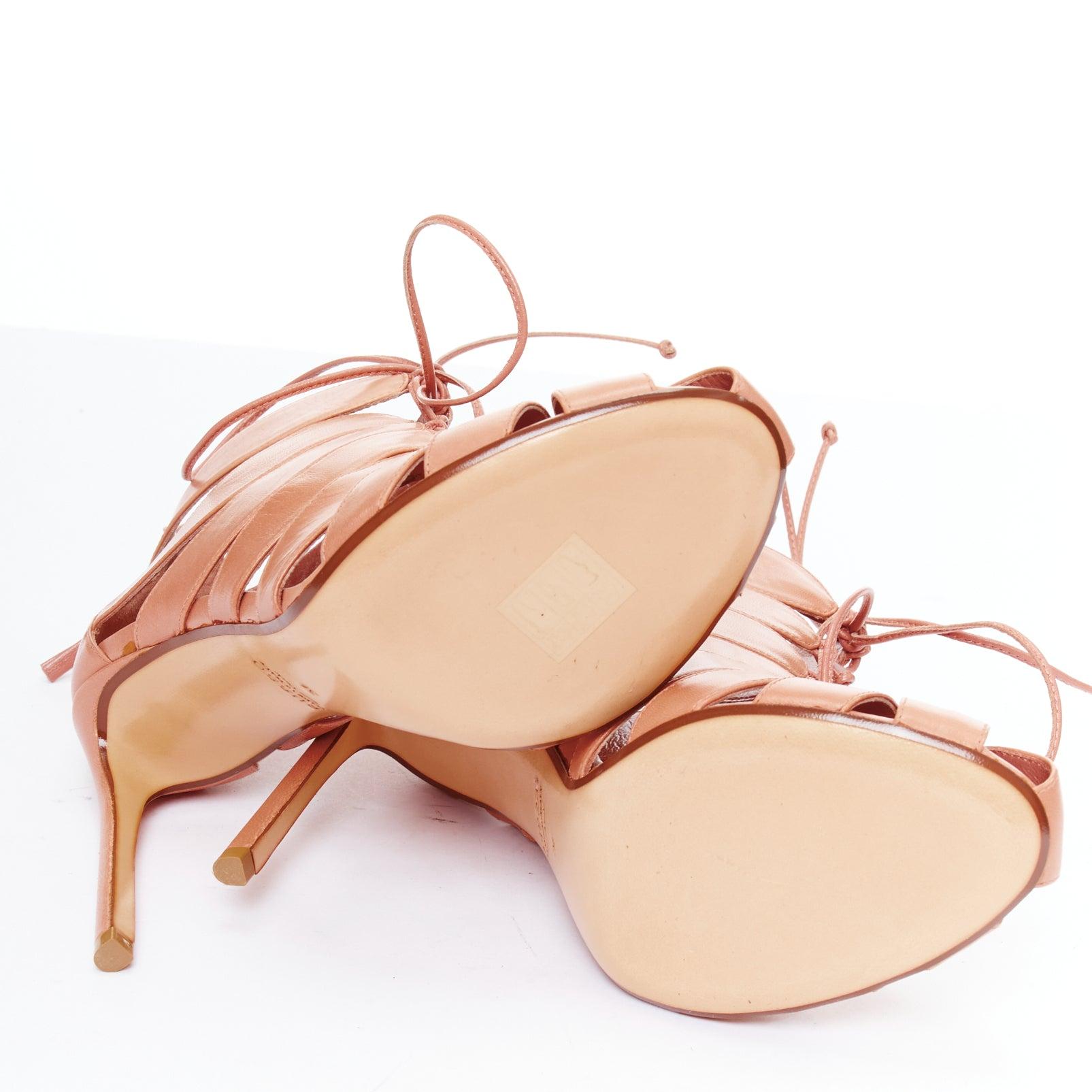 FRANCESCO RUSSO nude leather lace up cut out cage sandals EU36 For Sale 6