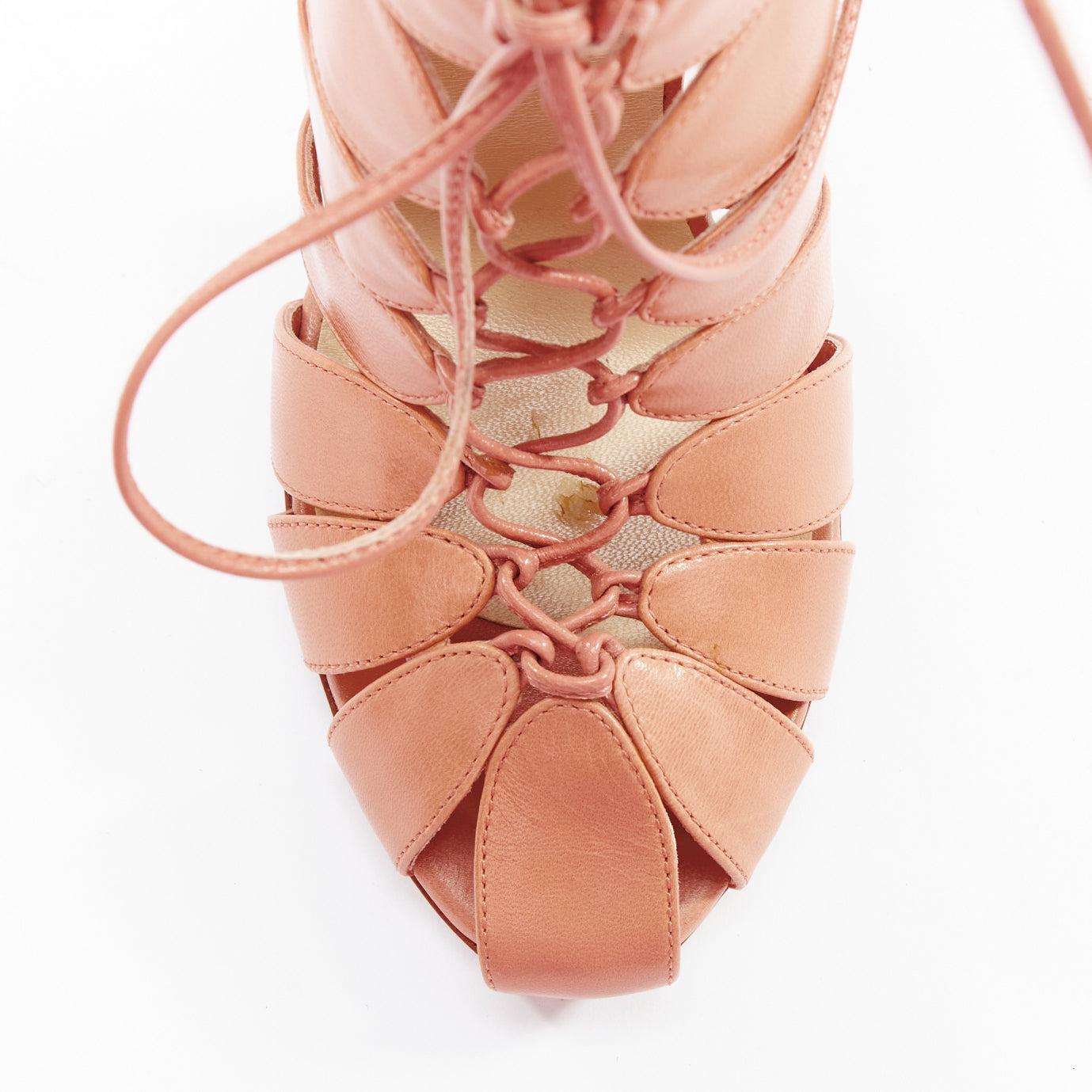 FRANCESCO RUSSO nude leather lace up cut out cage sandals EU36 For Sale 1