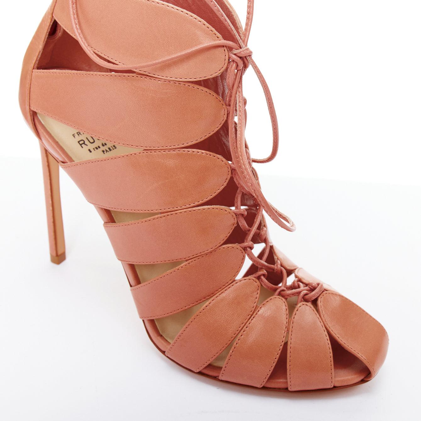 FRANCESCO RUSSO nude leather lace up cut out cage sandals EU36 For Sale 2