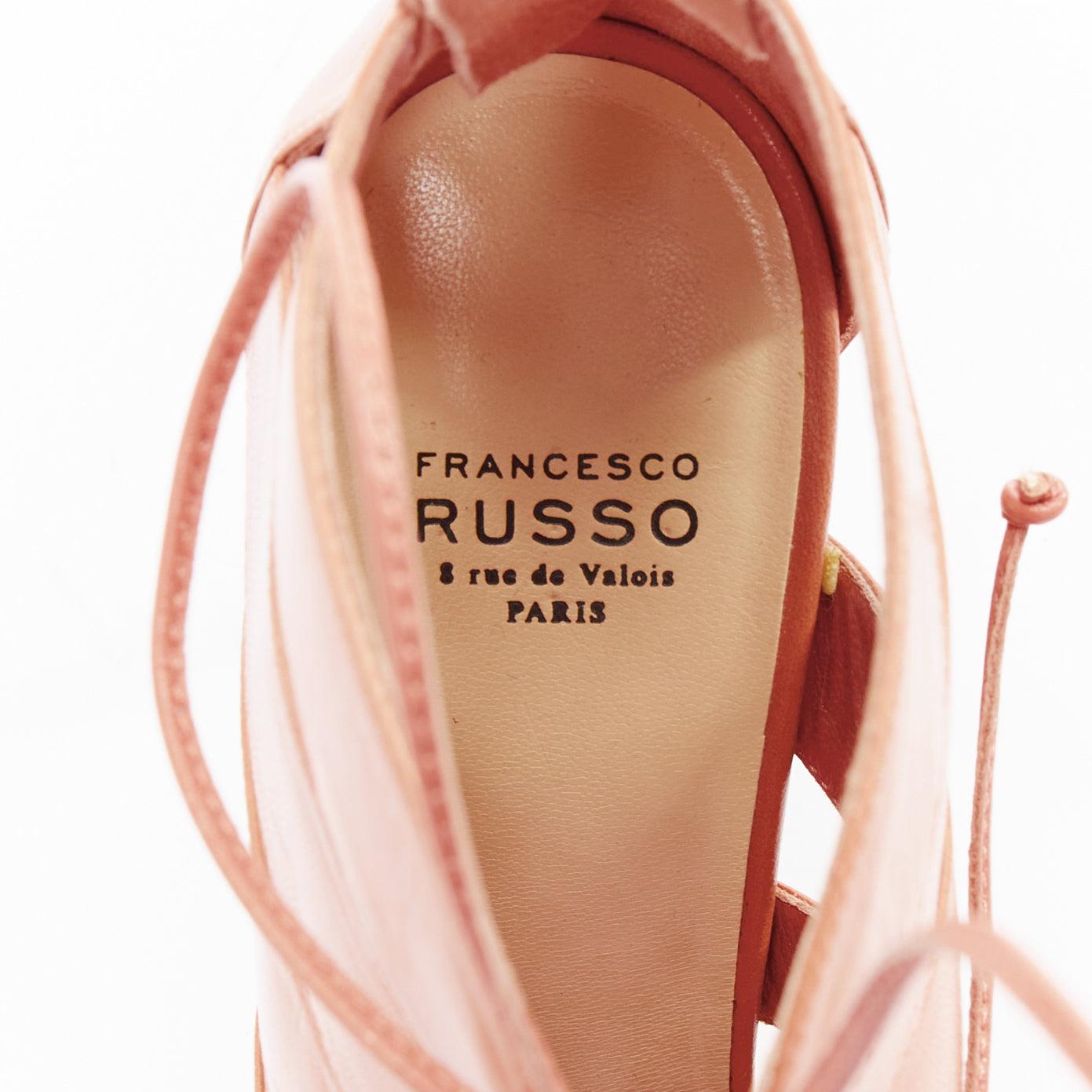 FRANCESCO RUSSO nude leather lace up cut out cage sandals EU36 For Sale 4