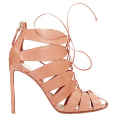 FRANCESCO RUSSO nude leather lace up cut out cage sandals EU36