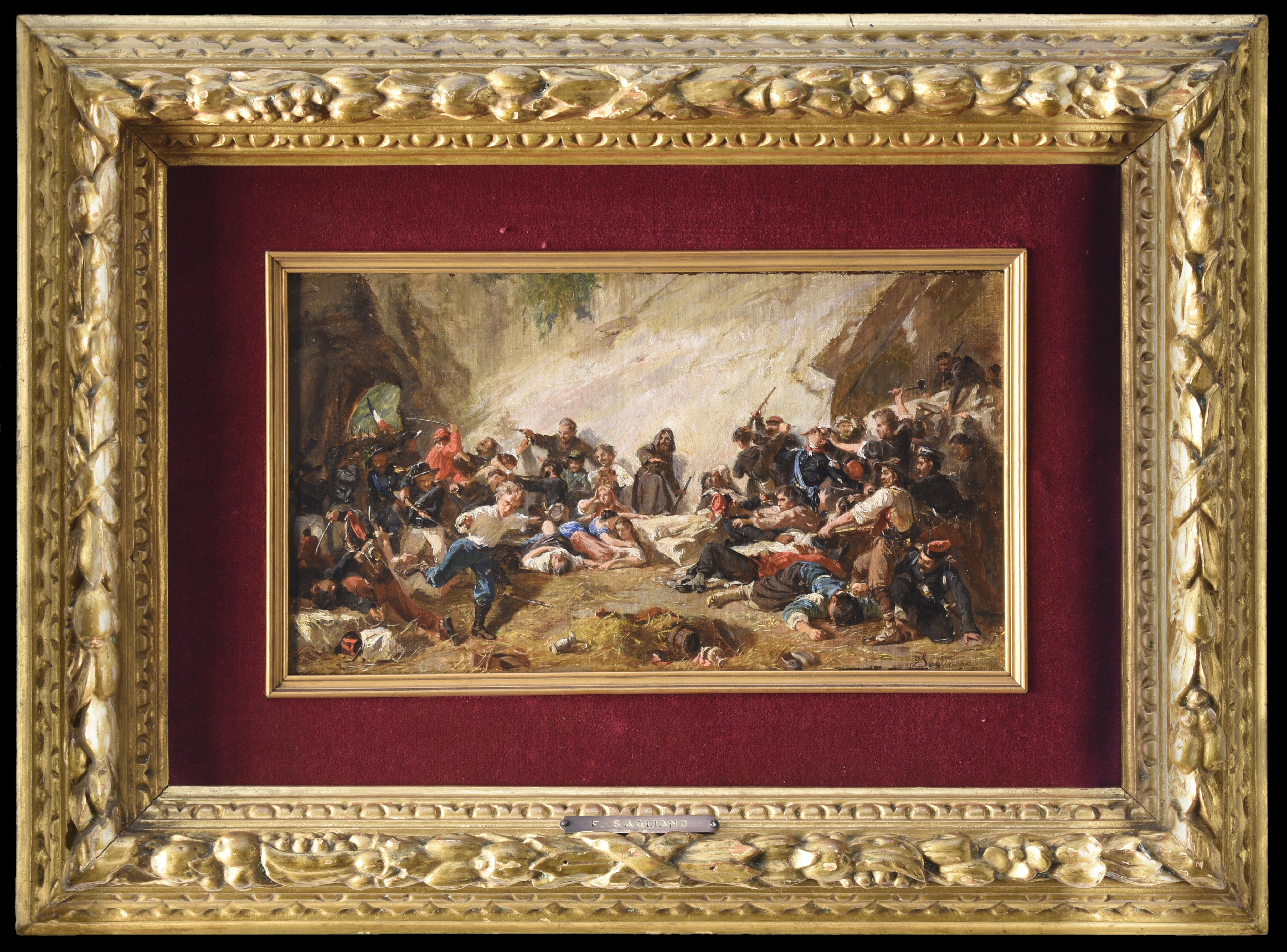 Figurative Painting de Francesco Sagliano - Escena de la Guerra de Independencia italiana