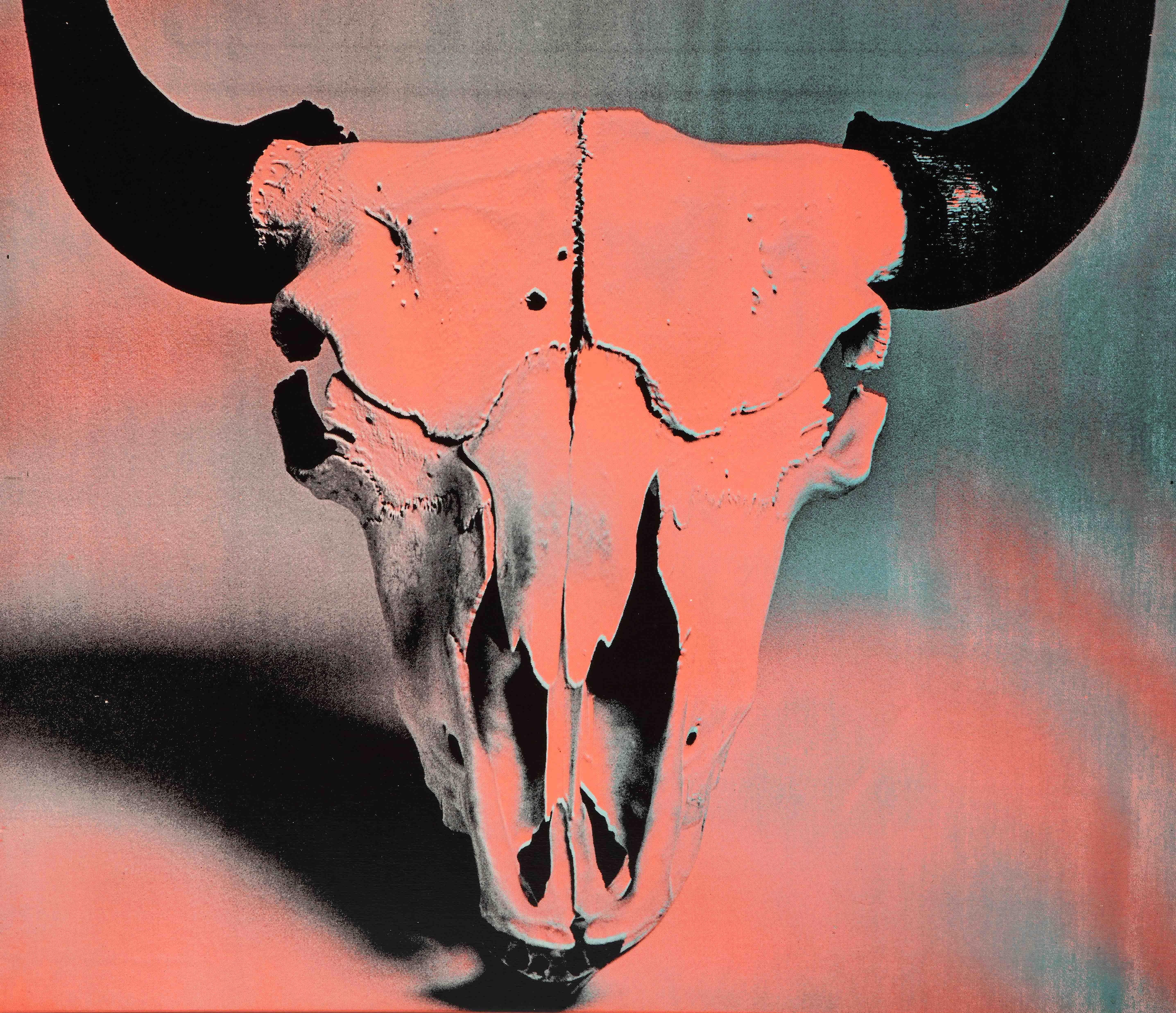 American Francesco Scavullo Bovine Skull, Screenprint on Canvas, Coral, Black, Signed For Sale