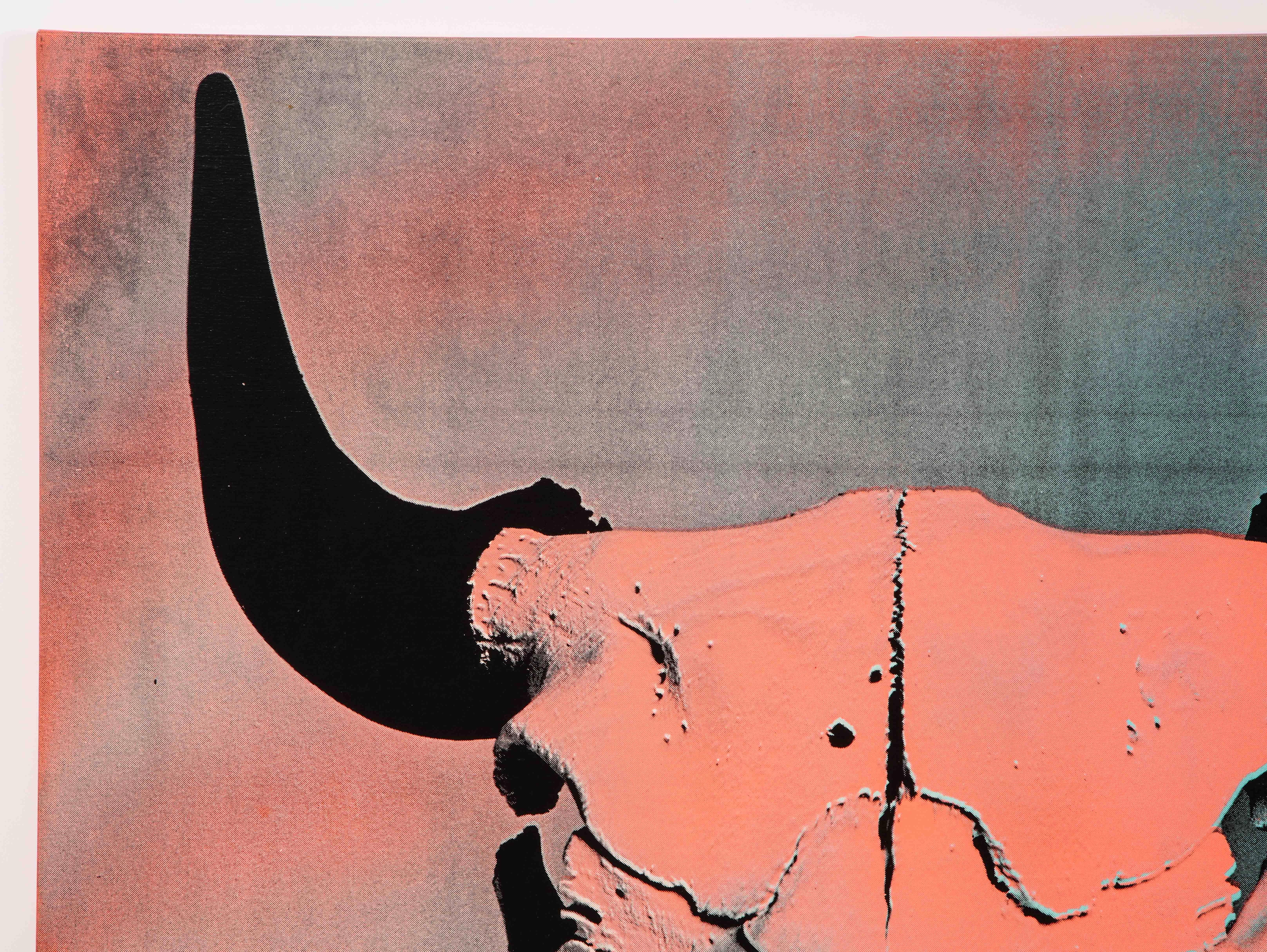 Francesco Scavullo Bovine Skull, Screenprint on Canvas, Coral, Black, Signed For Sale 1