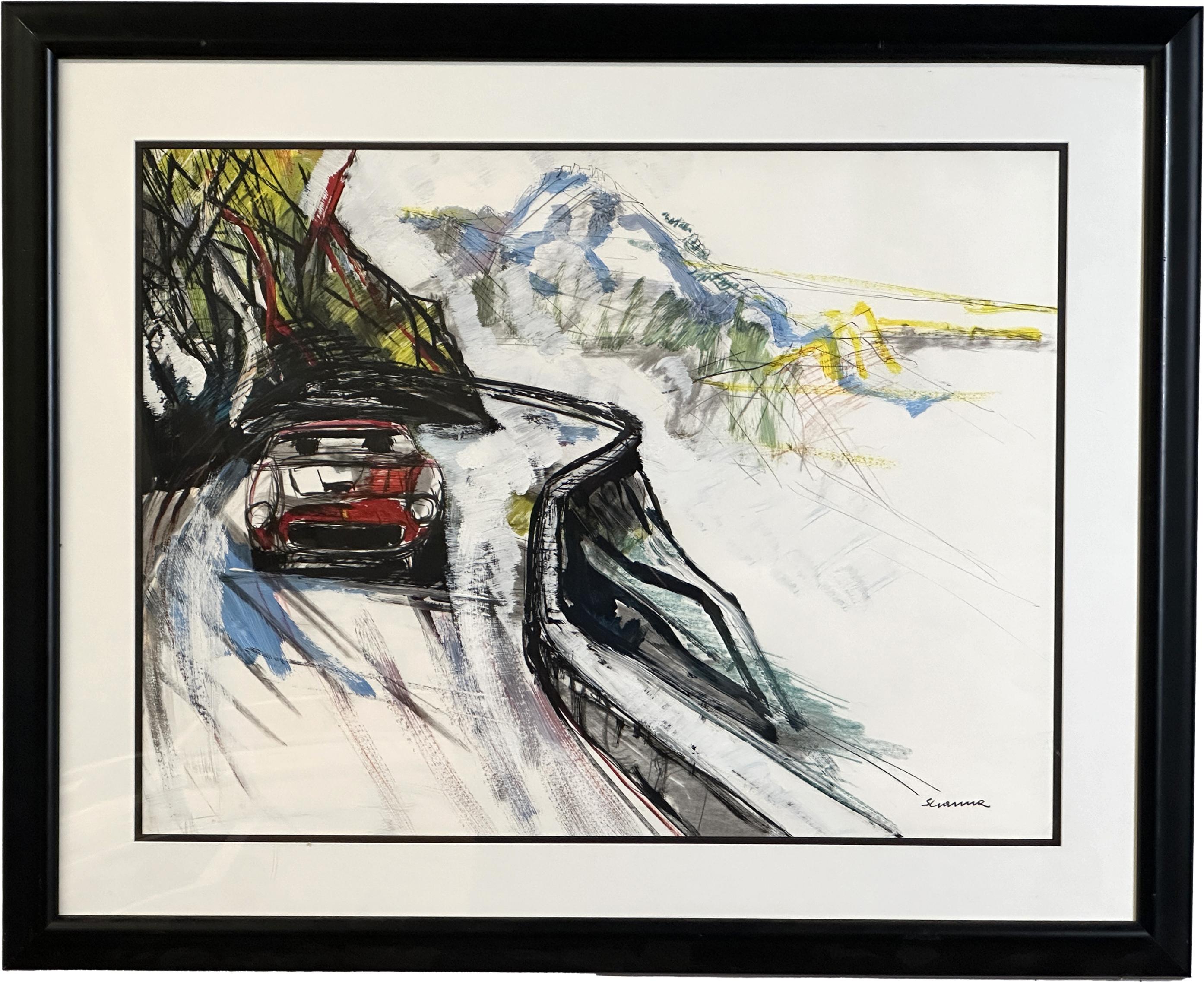 Francesco Scianna Racer 1990 Pintura acrílica enmarcada Futurismo italiano
