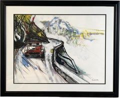 Francesco Scianna Racer 1990 Pintura acrílica enmarcada Futurismo italiano