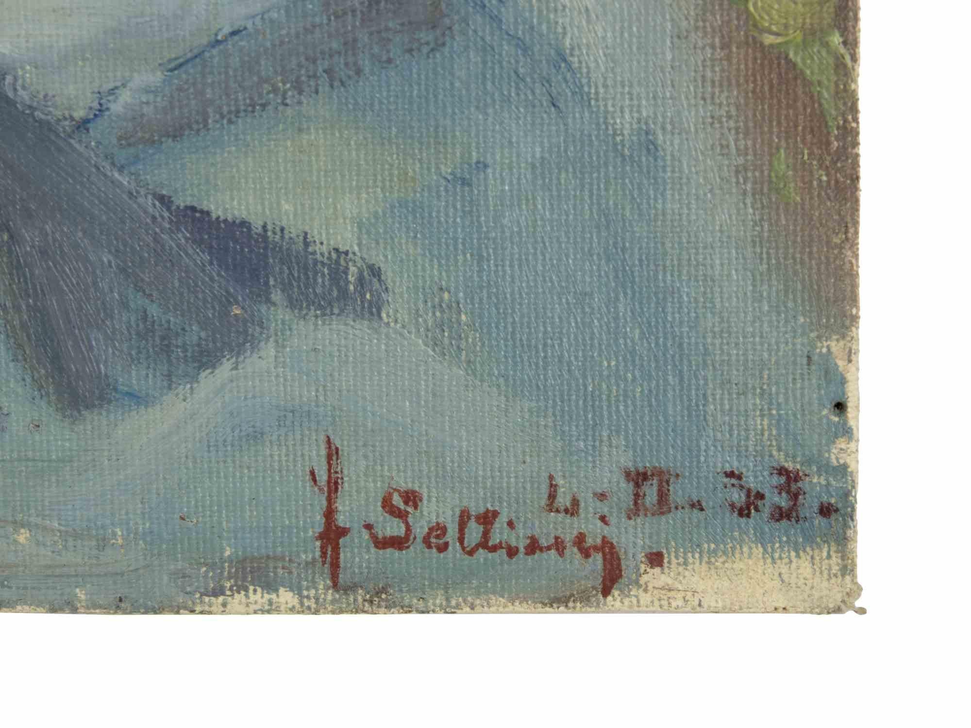 Portrait de jeune femme - Peinture de Francesco Settimj - 1933 en vente 2