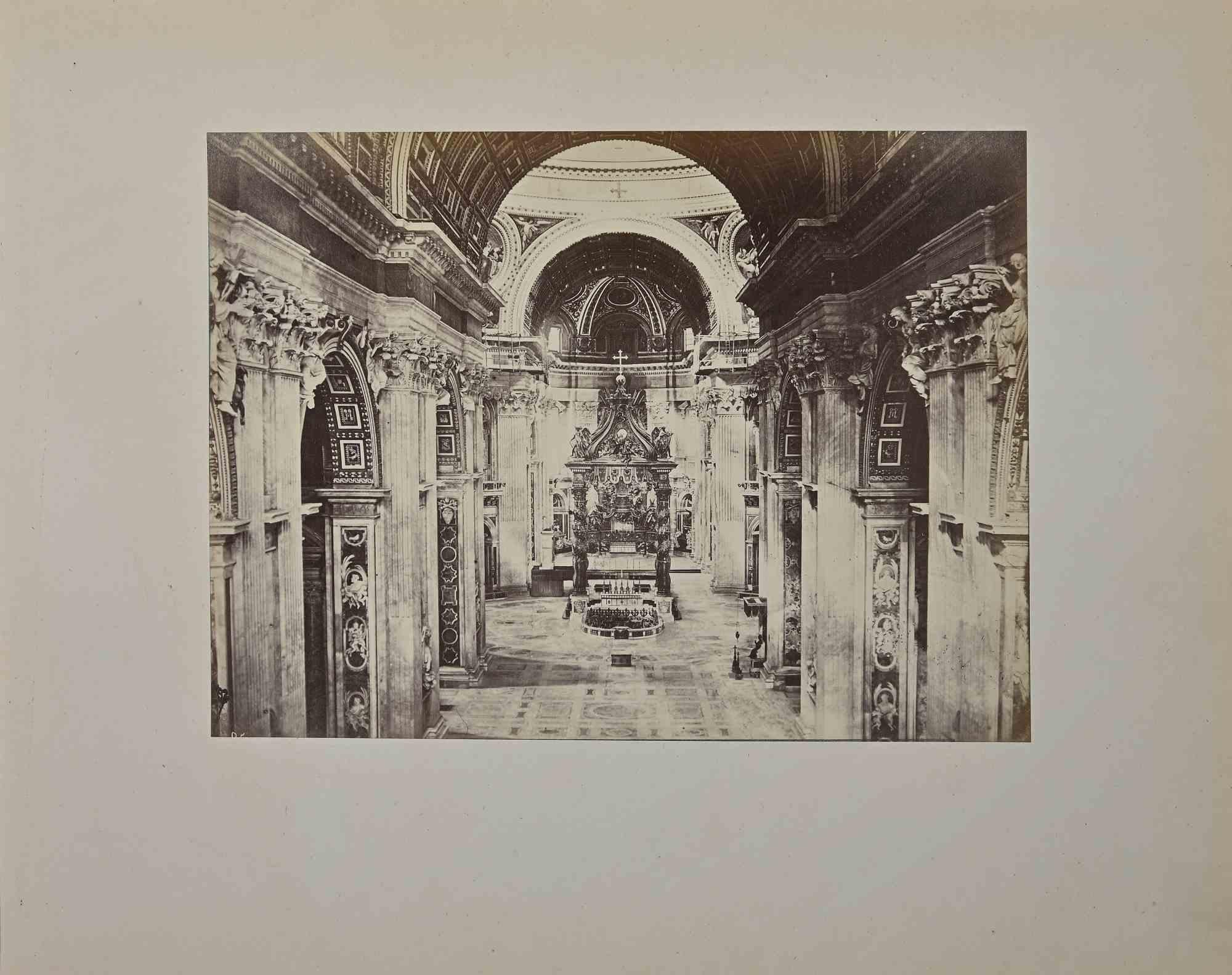 Francesco Sidoli Black and White Photograph - Interior of the Church of Saint Peter - Rome by F. Sidoli - Late 19th Century