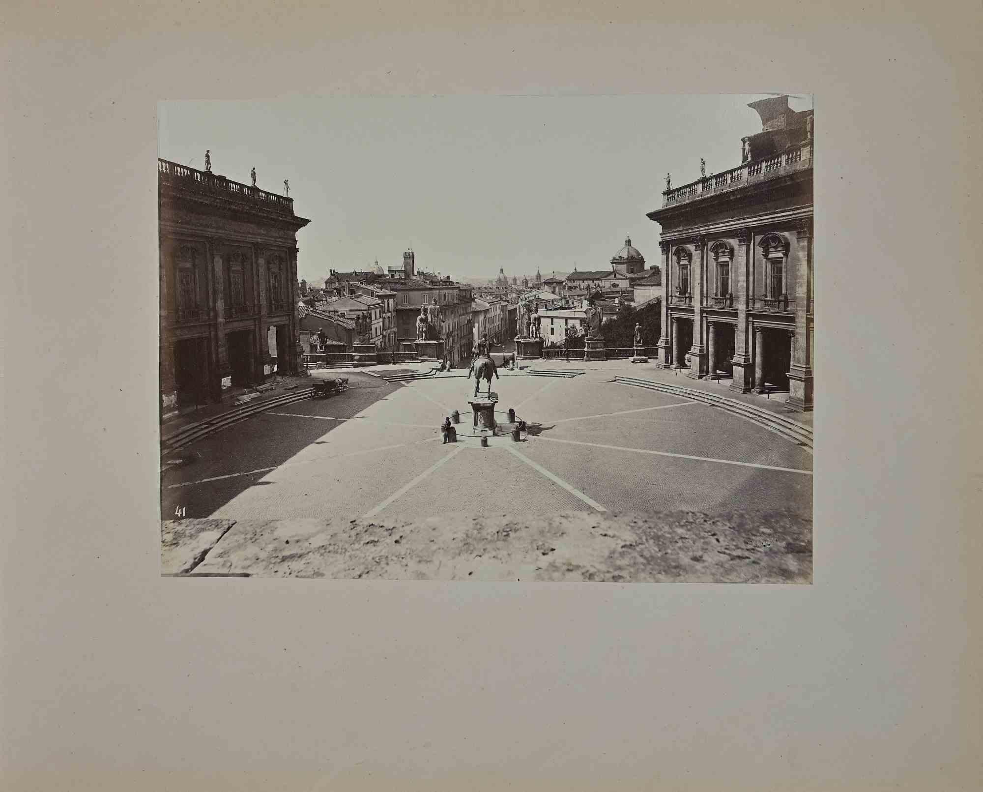 Francesco Sidoli Black and White Photograph - View of Campidoglio - Rome - Photograph by F. Sidoli - 19th Century