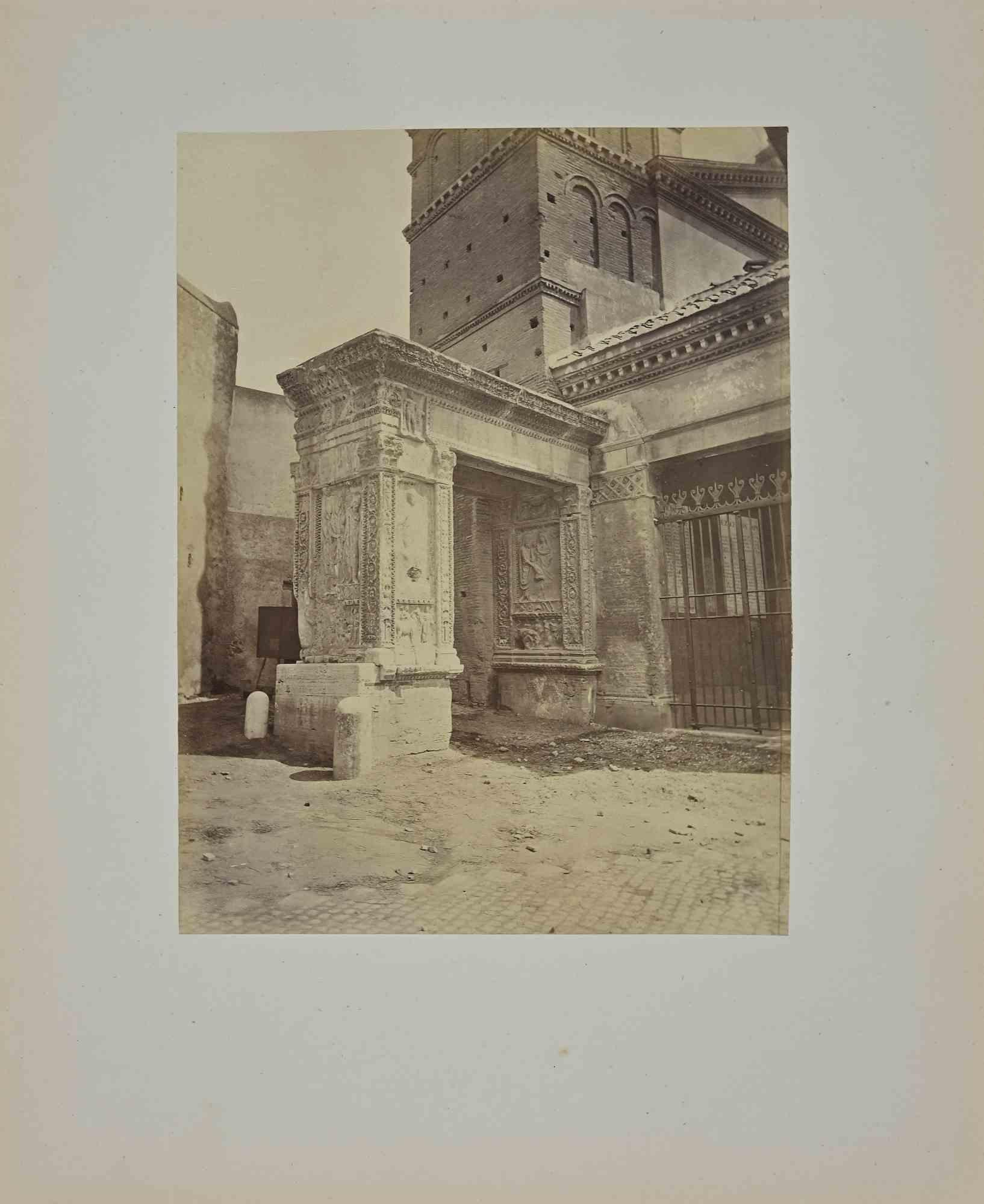 Francesco Sidoli Black and White Photograph - View of Portico d'Ottavia - Vintage Photograph by F. Sidoli- Late 19th Century
