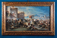 Dramatic Battle Scene Outside a Castle, a Town beyond  1730'