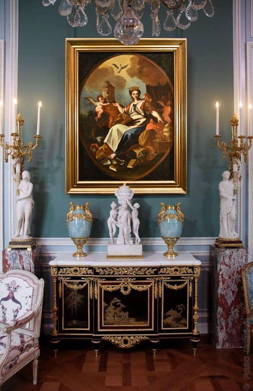 Allegoria dell'Europa Solimena Dipinto del XVIII secolo Olio su tela Vecchio maestro Italia - Painting di Francesco Solimena (Canale di Serino 1657 - Barra 1747) and workshop