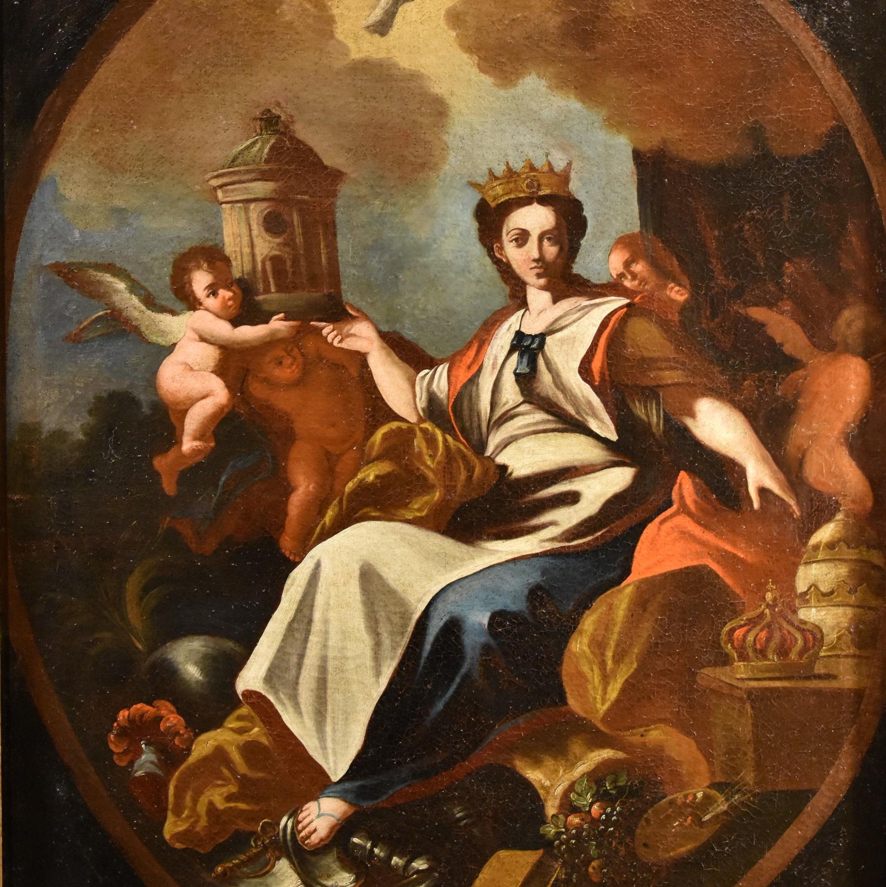Allegoria dell'Europa Solimena Dipinto del XVIII secolo Olio su tela Vecchio maestro Italia - Portrait Painting Marrone di Francesco Solimena (Canale di Serino 1657 - Barra 1747) and workshop