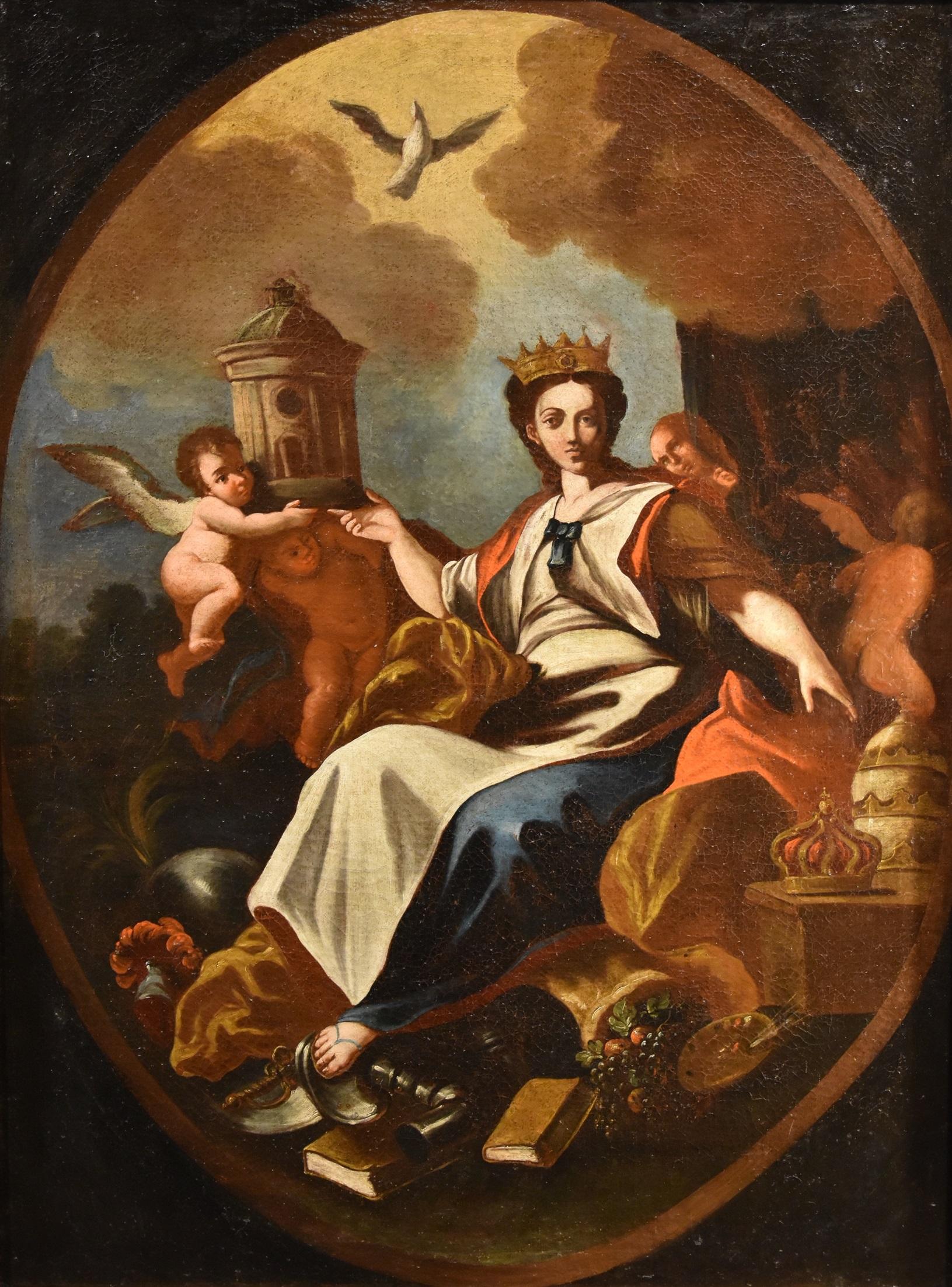 Portrait Painting di Francesco Solimena (Canale di Serino 1657 - Barra 1747) and workshop - Allegoria dell'Europa Solimena Dipinto del XVIII secolo Olio su tela Vecchio maestro Italia