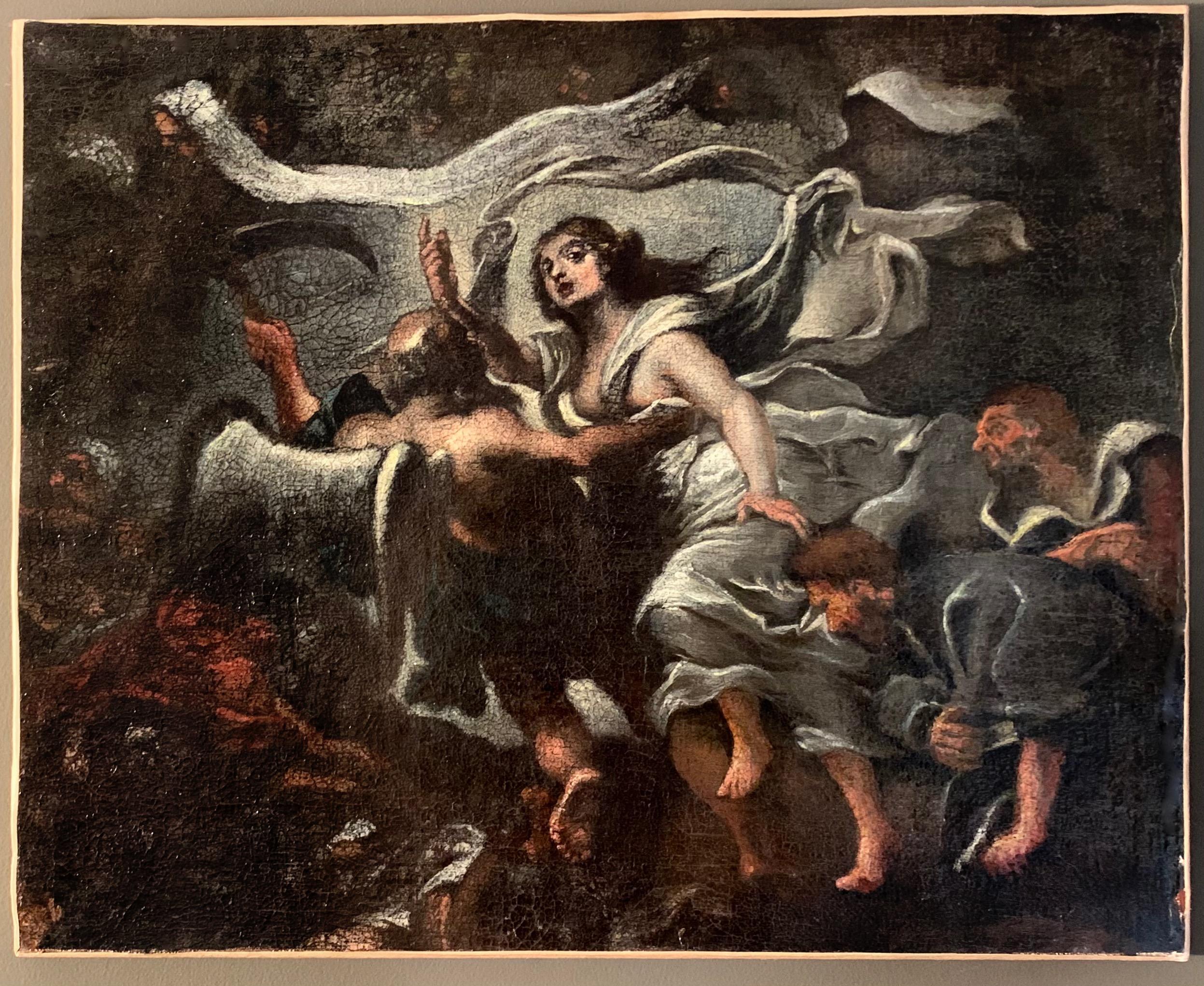 Francesco Solimena Figurative Painting - 17th Century Italian Old Master Painting - Time unveiling truth - Allegory Dark
