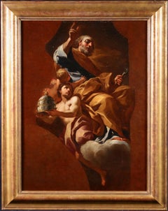 Saint Pierre et les Anges - Huile du XVIIe siècle, Figures religieuses de F Solimena