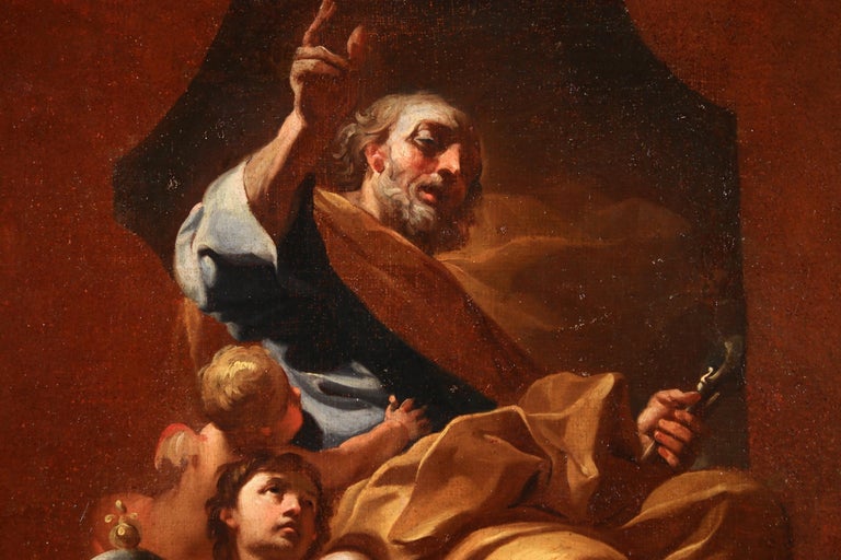 Saint Peter & The Angels - 17th Century Oil, Religious Figures by F Solimena - Old Masters Painting by Francesco Solimena