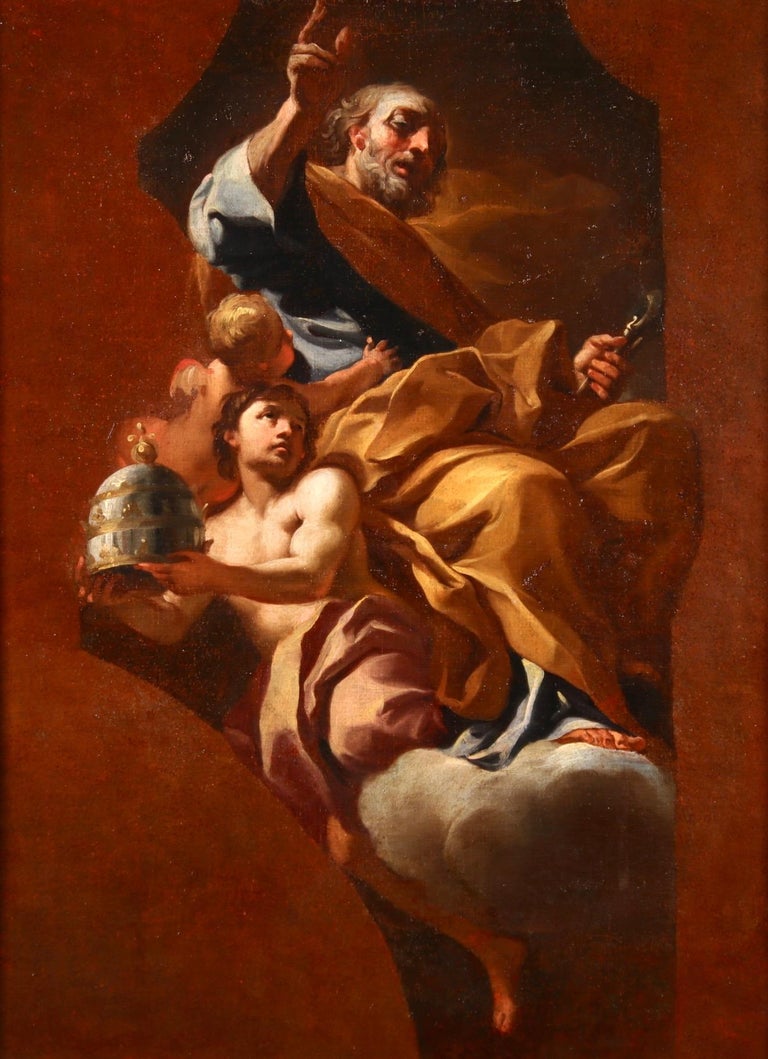 Francesco Solimena Figurative Painting - Saint Peter & The Angels - 17th Century Oil, Religious Figures by F Solimena
