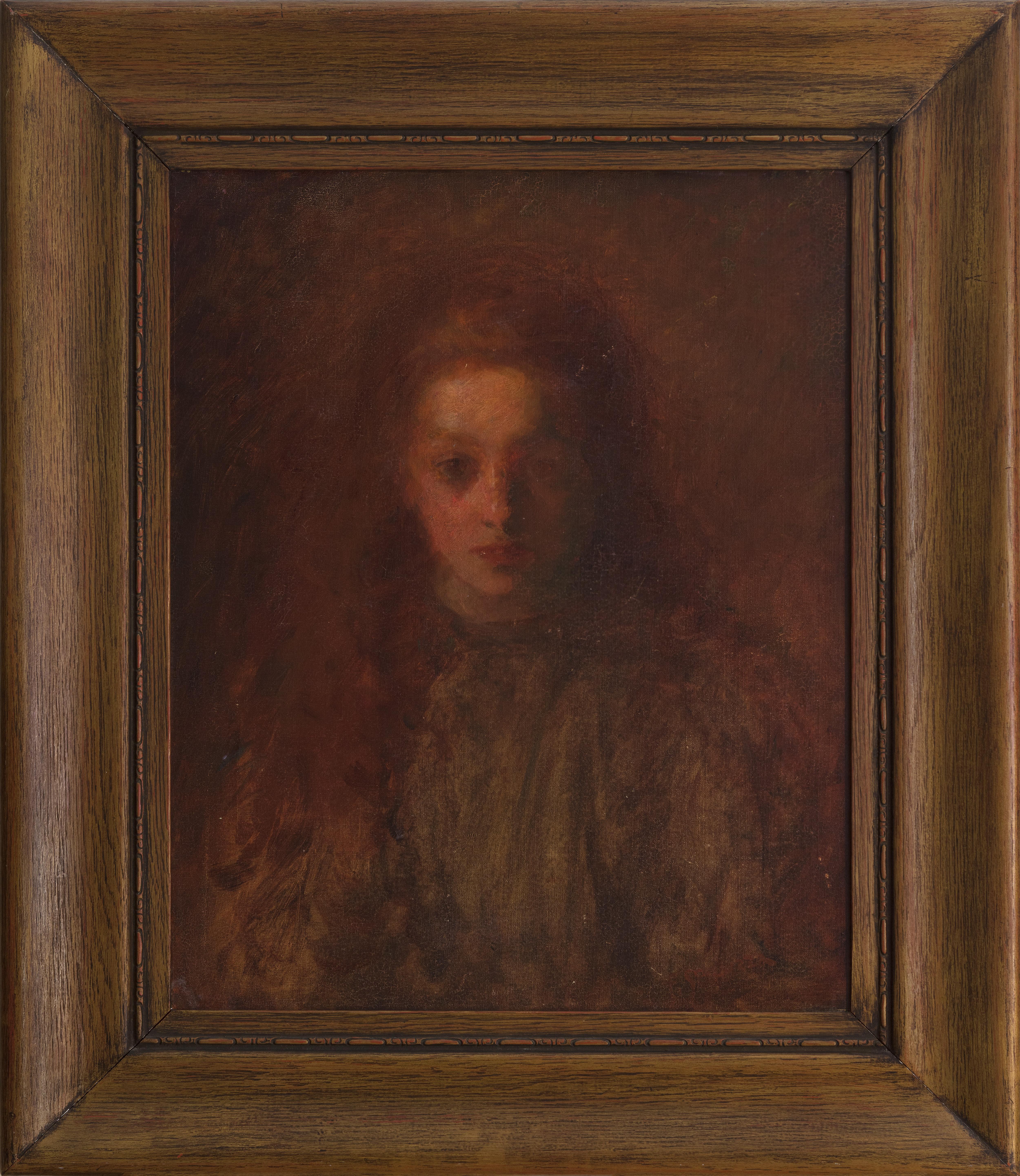 'Little Mary Spicuzza' signed oil painting of the artist's niece - Brown Portrait Painting by Francesco Spicuzza