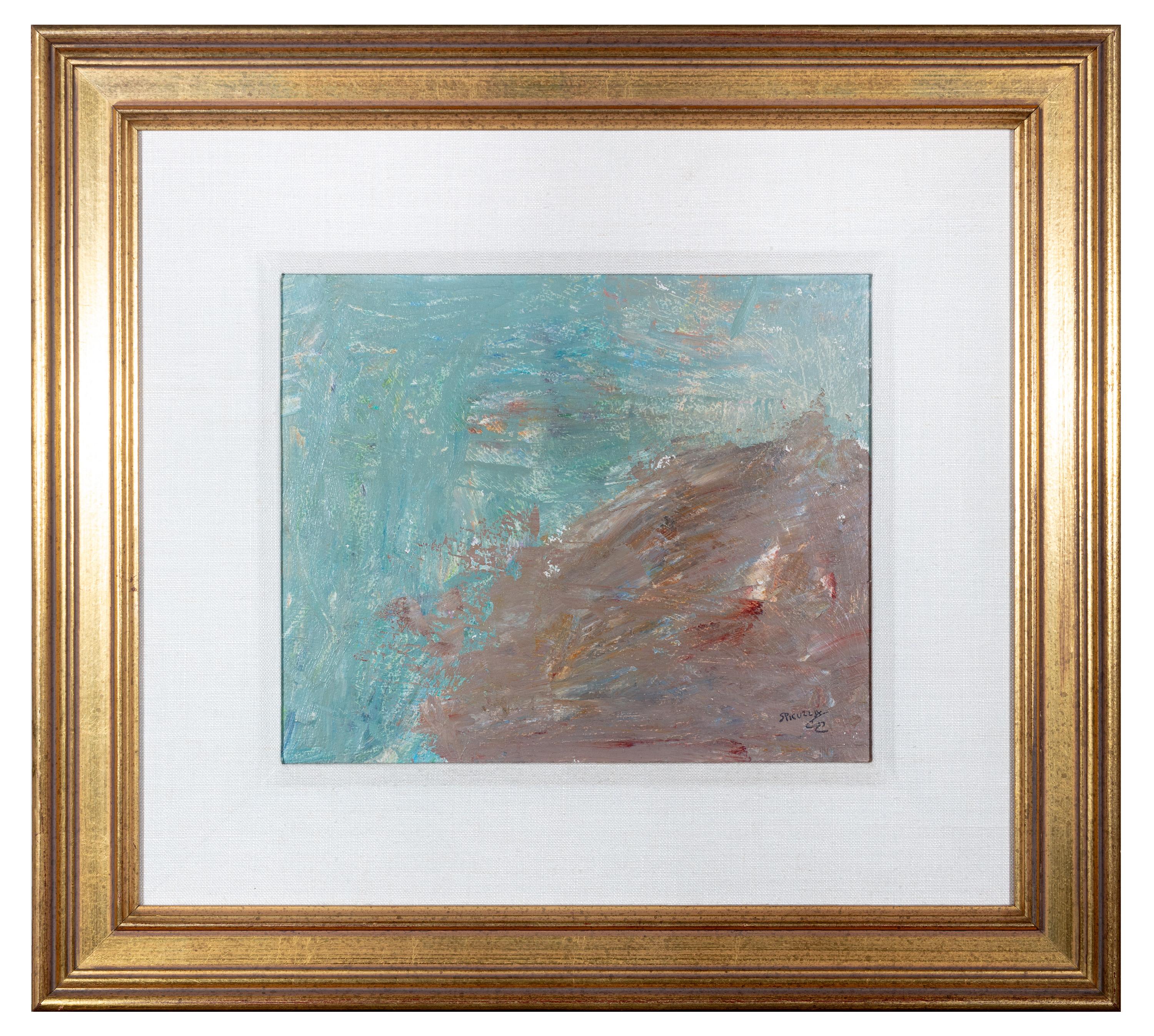 Francesco Spicuzza Landscape Painting - "Rocky Shore, " Oil on Board Abstract Landscape Signed
