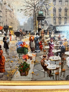 Impressionist Paris street scene, Cafe, people eating, drinking, France