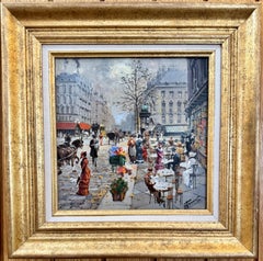 Impressionist Paris street scene, Cafe, people eating, drinking, France
