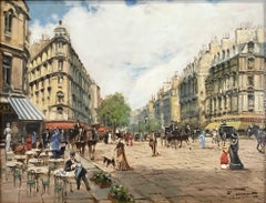"Outdoor Cafe" Parisian Impressionistic Oil Painting of Figures in the City