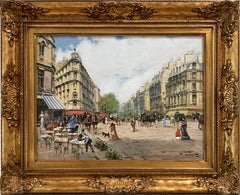 "Outdoor Cafe" Parisian Impressionistic Oil Painting of Figures in the City