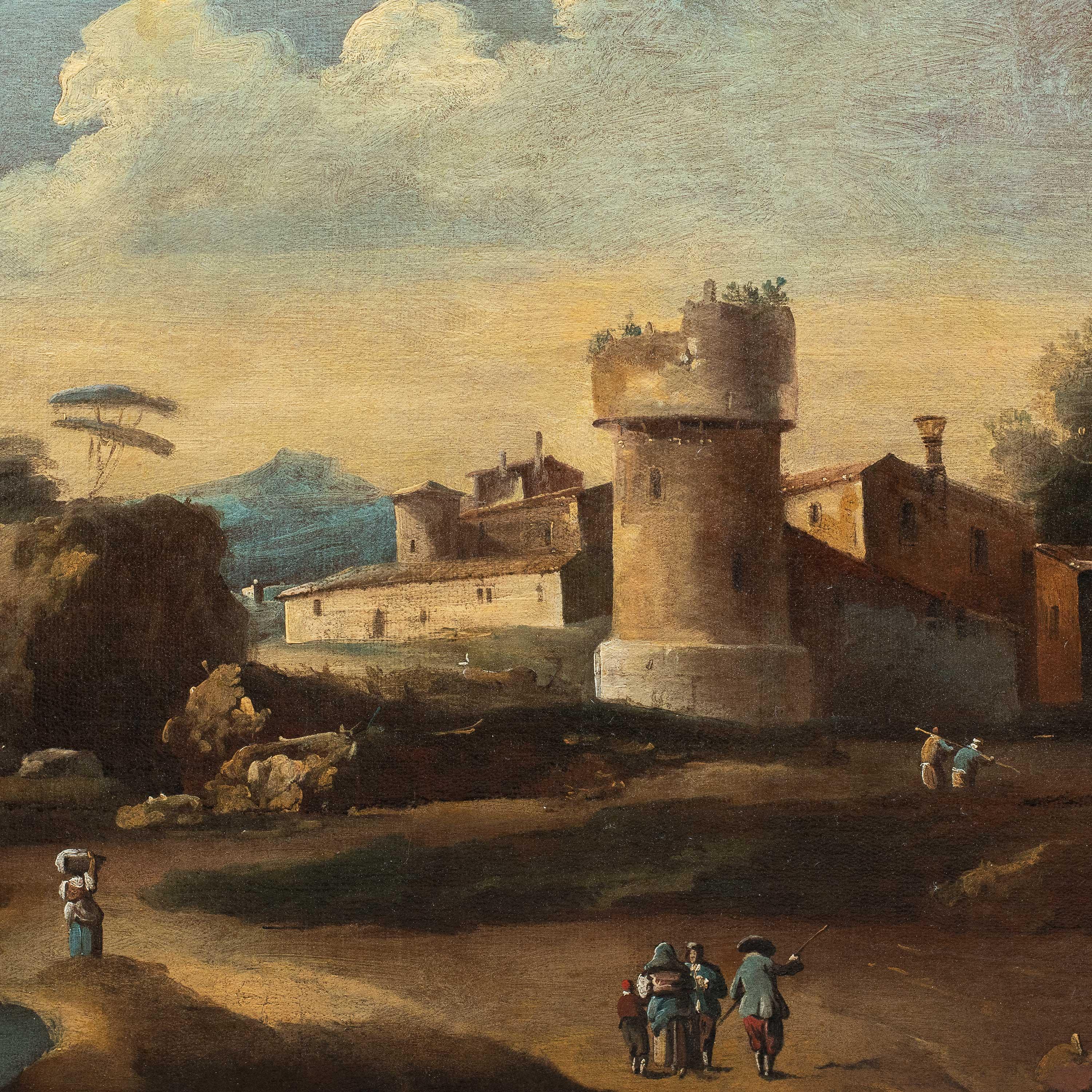 Francesco Tironi (maestro veneziano) - Pittura di paesaggio del XVIII secolo - Pastori - Painting di Francesco Tironi (Venice, about 1745 - 1797)