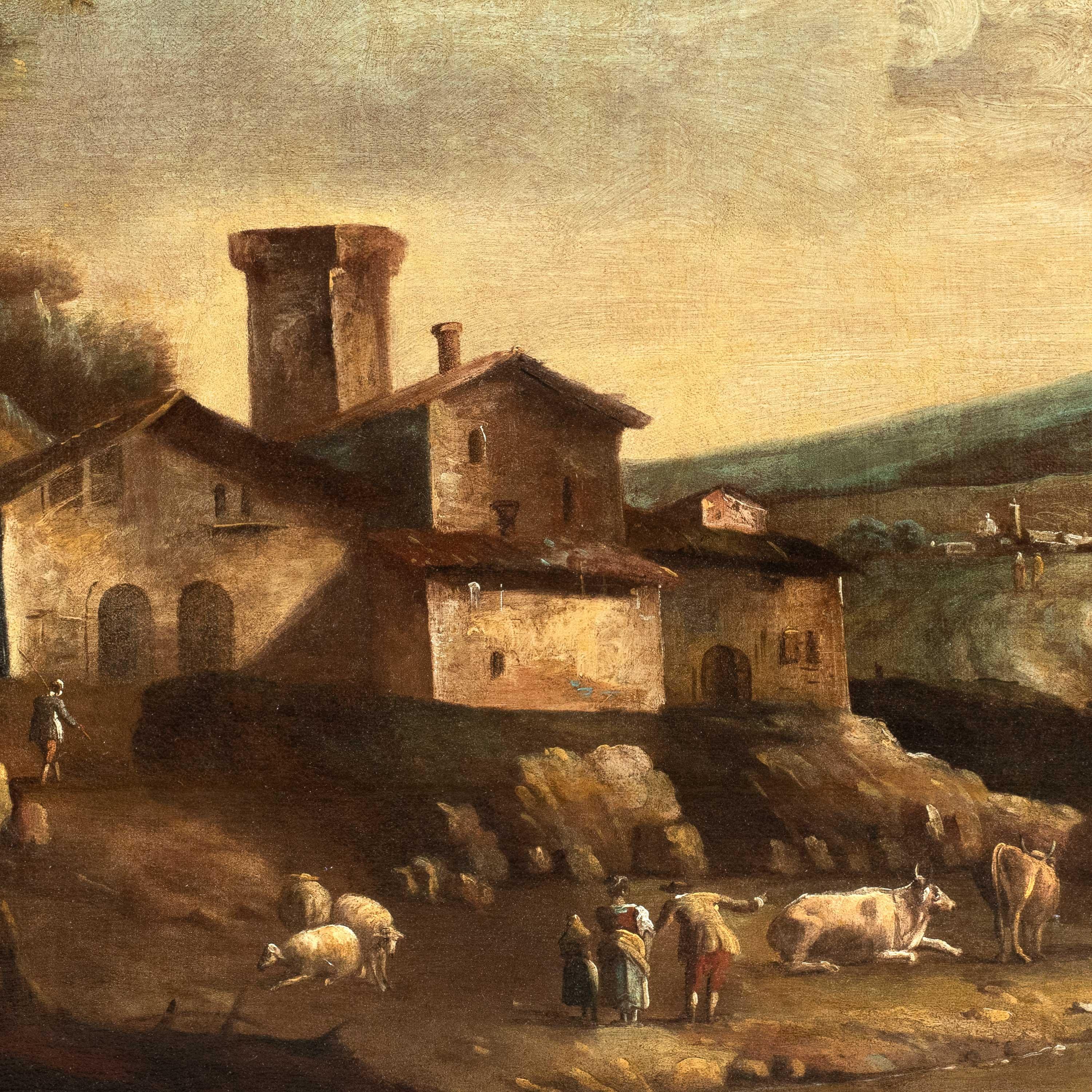 Francesco Tironi (Venediger Meister) – Landschaftsmalerei des 18. Jahrhunderts – Hirten (Rokoko), Painting, von Francesco Tironi (Venice, about 1745 - 1797)