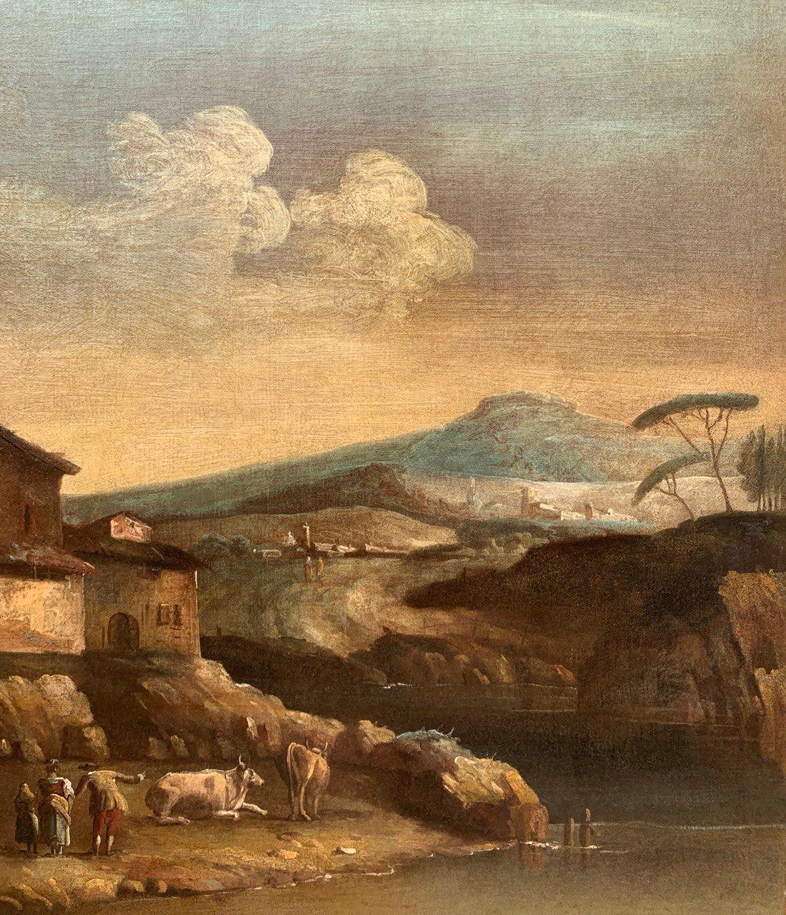 Francesco Tironi (maestro veneziano) - Pittura di paesaggio del XVIII secolo - Pastori - Figurative Painting Marrone di Francesco Tironi (Venice, about 1745 - 1797)