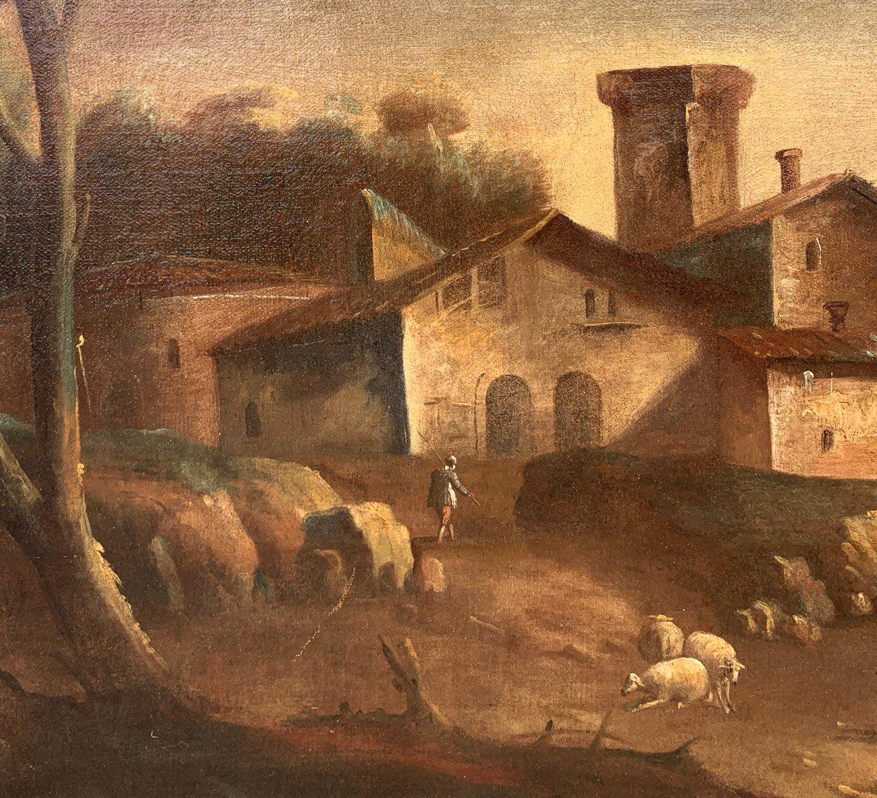 Francesco Tironi (Venezia 1745 - Venezia 1797) - Paesaggio veneziano con pastori e greggi.

95 x 130 cm senza cornice, 107 x 140 cm con cornice.

Antico dipinto a olio su tela, in una cornice di legno intagliato, laccato e dorato.

- Il dipinto è