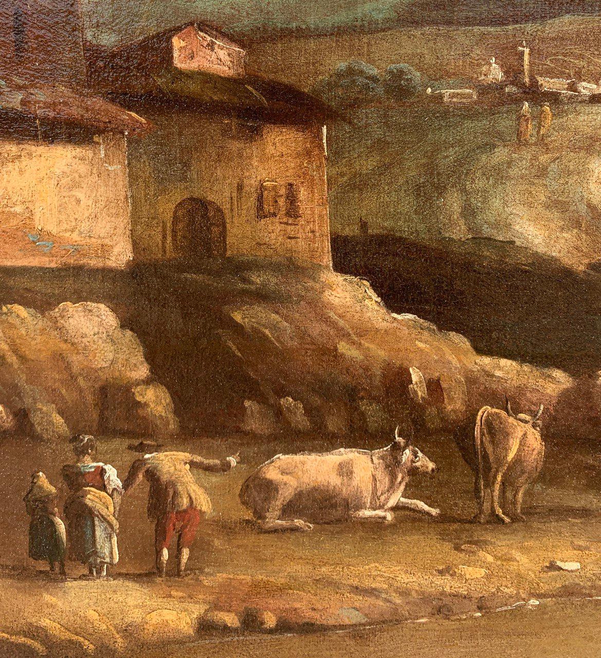 Francesco Tironi (maestro veneziano) - Pittura di paesaggio del XVIII secolo - Pastori in vendita 3