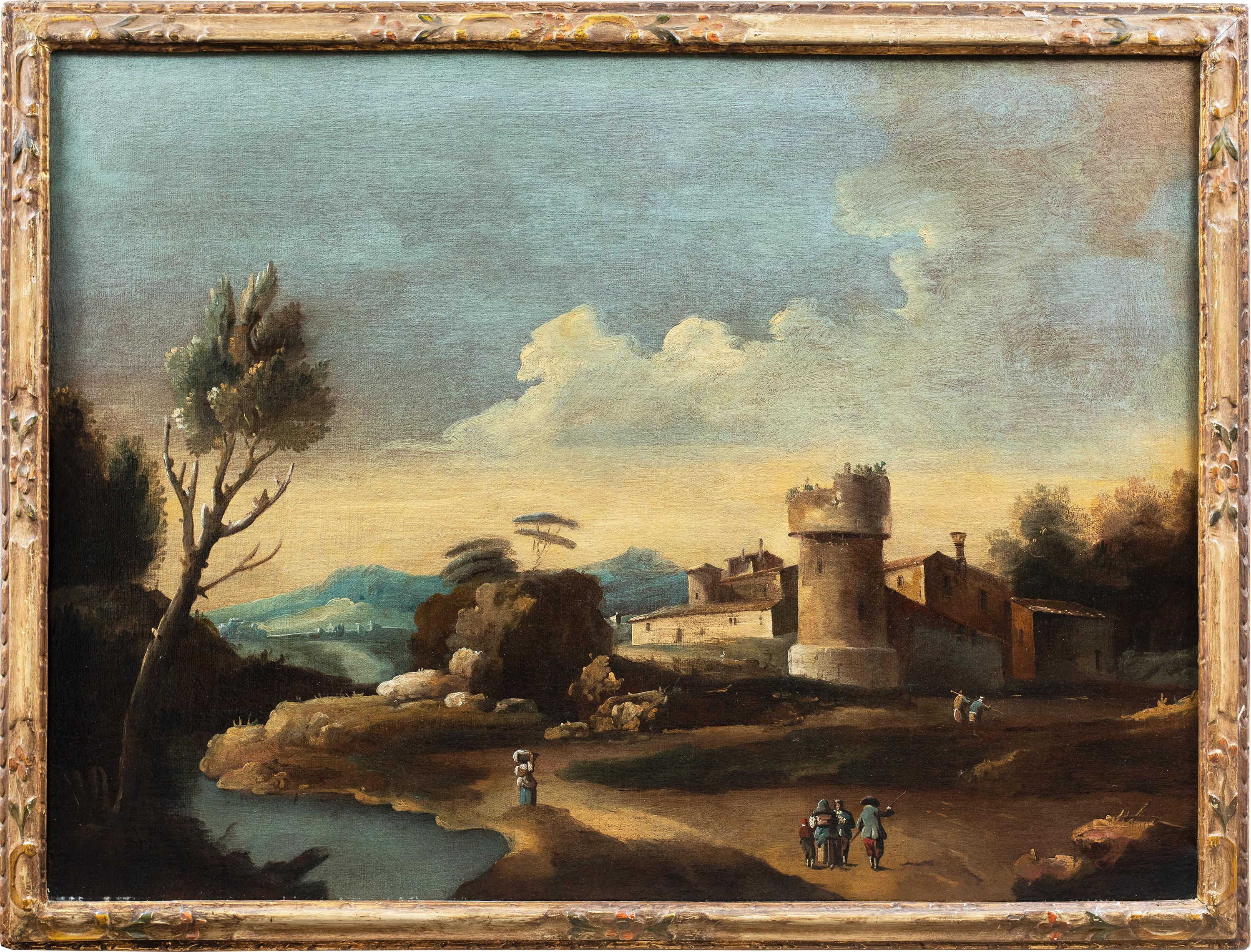 Francesco Tironi (maestro veneciano) - Pintura paisajista del siglo XVIII - Pastores