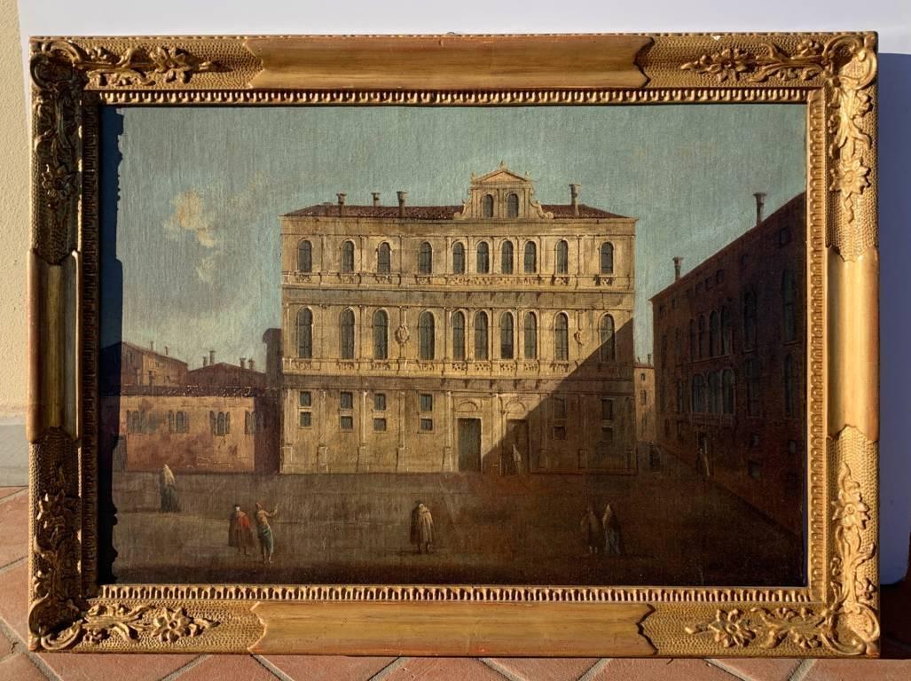 Francesco Tironi (Venecia 1745 - Venecia 1797) - Venecia, vista del Palacio Ruzzini en el campo S. Maria Formosa.

52 x 75 cm sin marco, 65 x 88,5 cm con marco.

Antigua pintura al óleo sobre lienzo, en un marco de madera tallada y dorada.

-