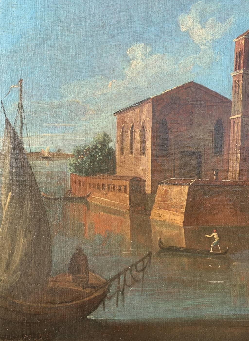 Francesco Tironi (Maestro veneziano) - Dipinto del XVIII secolo - Venezia vista isola 1