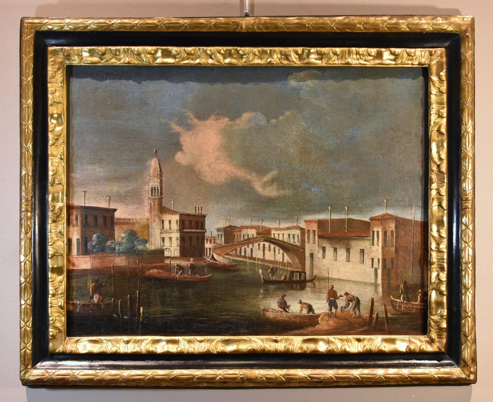 Venedig Landschaft Siehe Tironi Gemälde 18. Jahrhundert Öl auf Leinwand Alter Meister Wasser (Alte Meister), Painting, von Francesco Tironi (Venice, Circa 1745 - 1797)